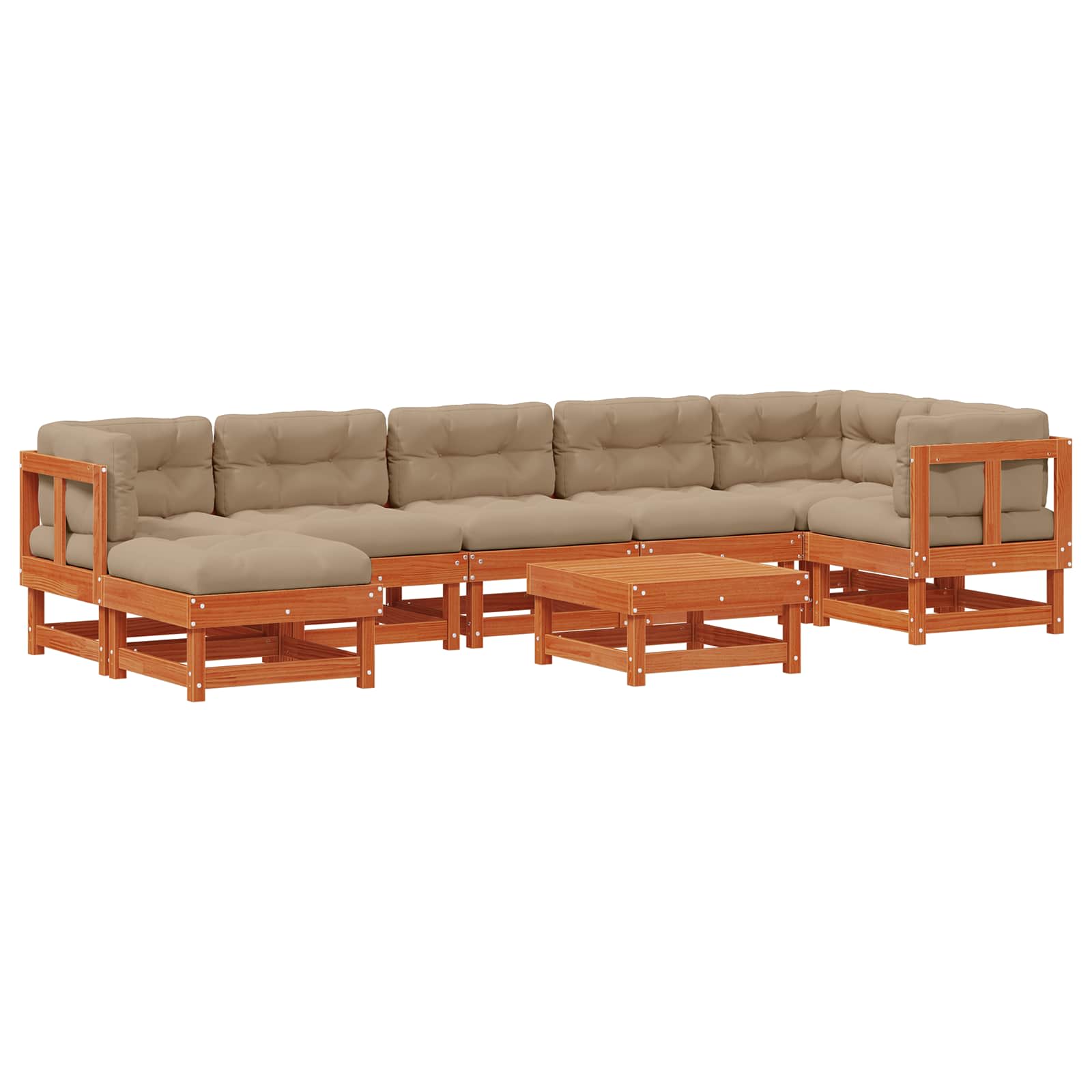 Tuin loungeset ARAKIL 8 pcs Wasbruin Massief grenenhout image 2