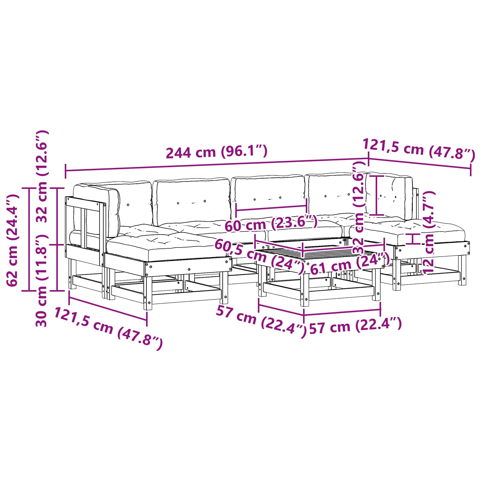 Tuin loungeset 7 pcs Wasbruin Massief grenenhout image 9