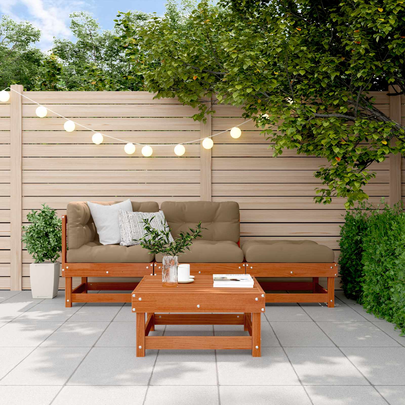 Tuin loungeset 4 pcs Wasbruin Massief grenenhout image 1