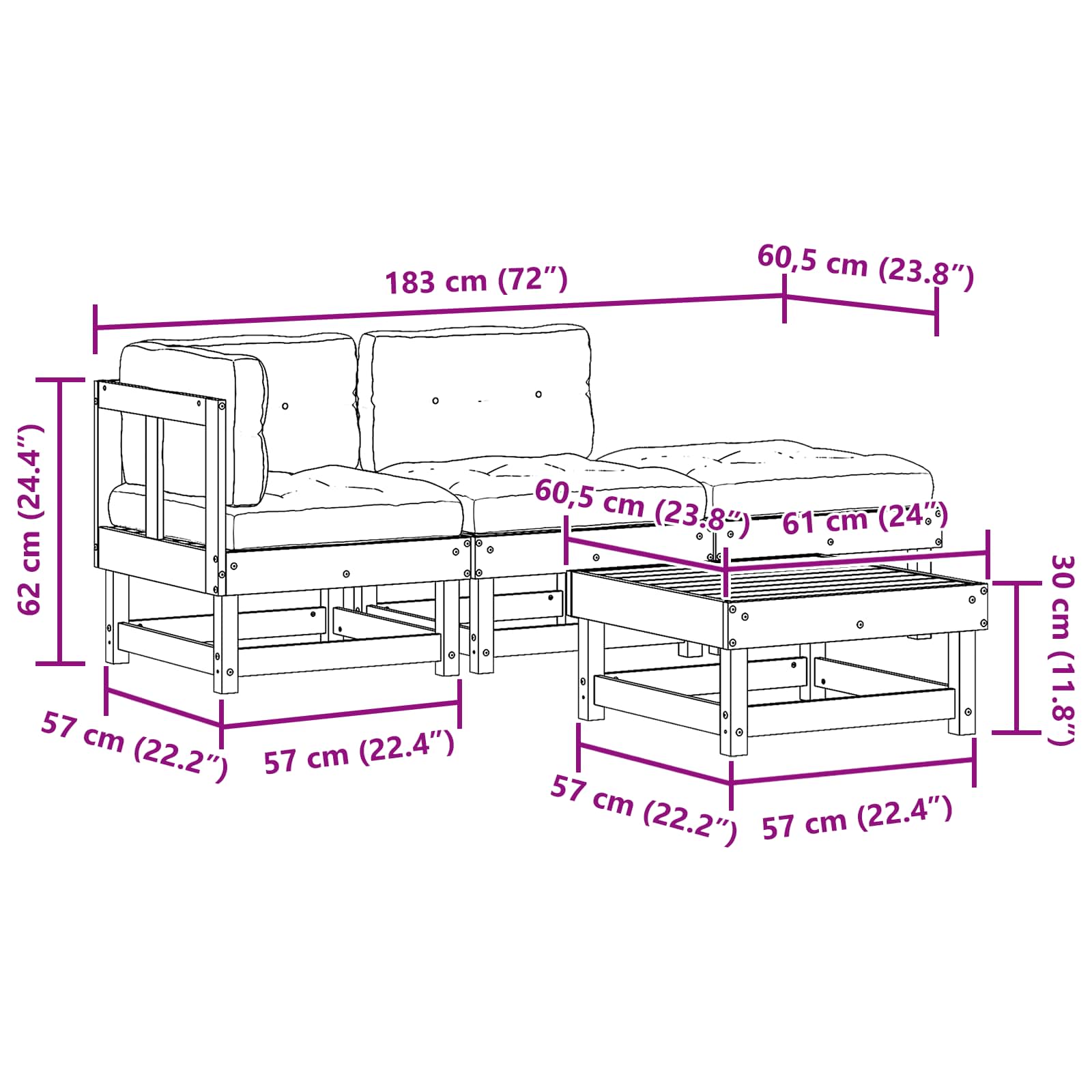 Tuin loungeset 4 pcs Wasbruin Massief grenenhout image 9