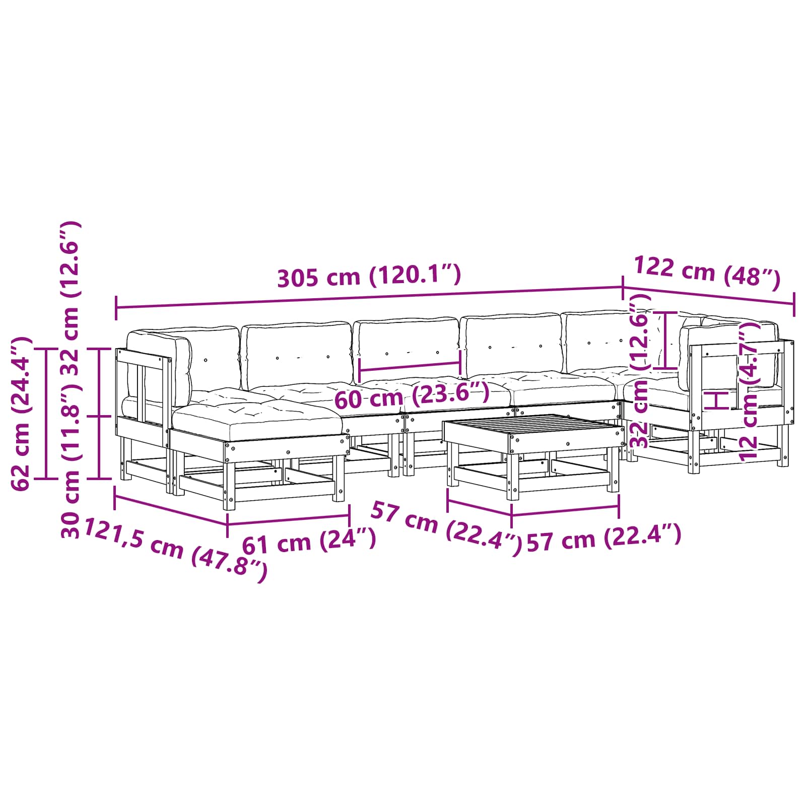 Tuin loungeset 8 pcs Wasbruin Massief grenenhout image 9