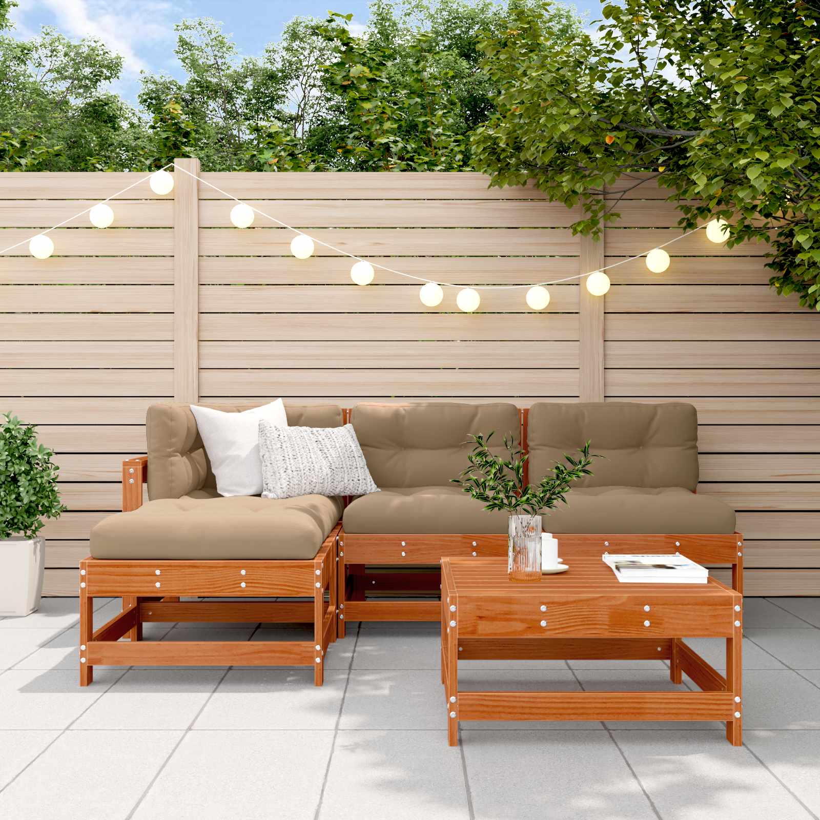 vidaXL Set de lounge pentru grădină 5 pcs Maro ceruit