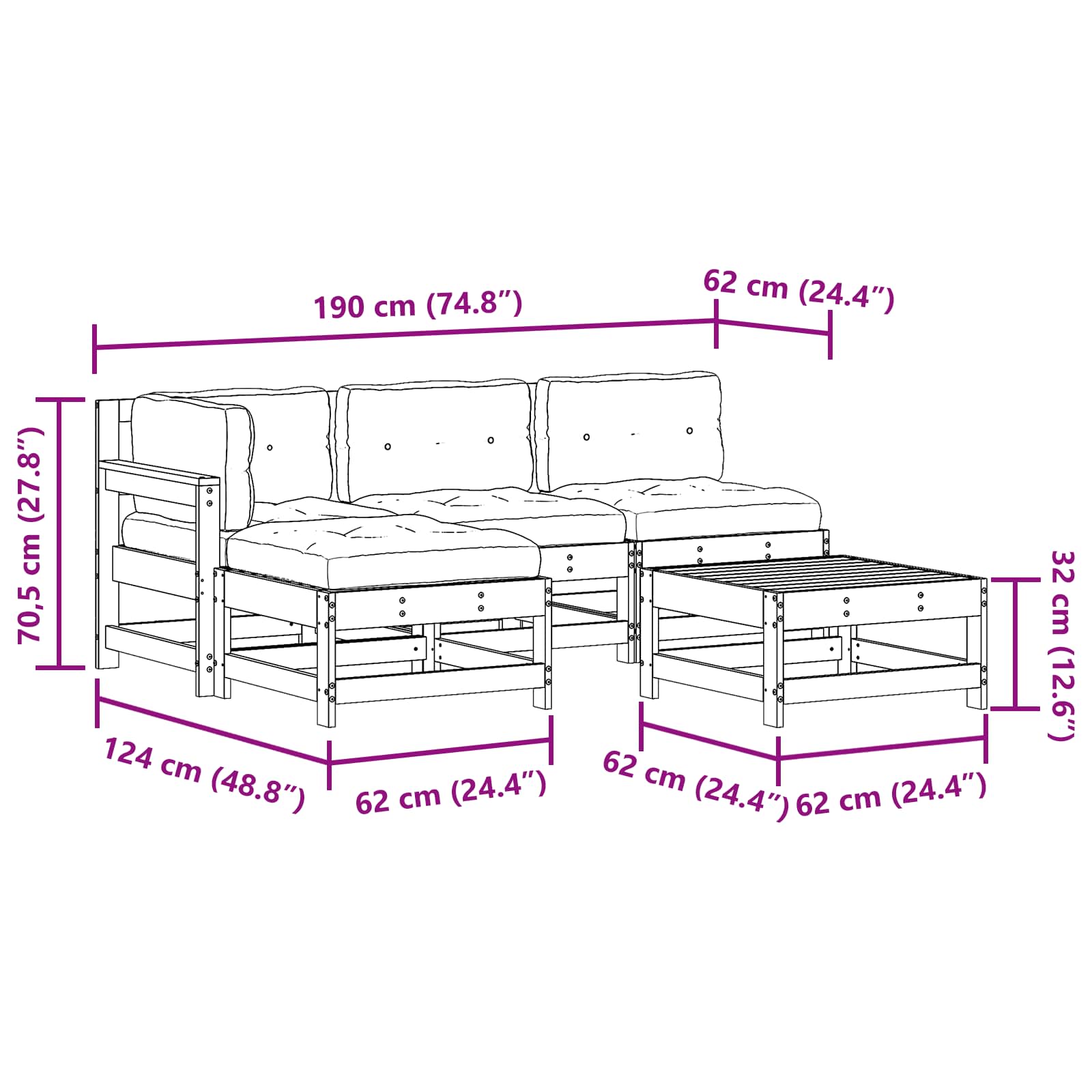 Tuin loungeset 5 pcs Wasbruin Massief grenenhout image 9