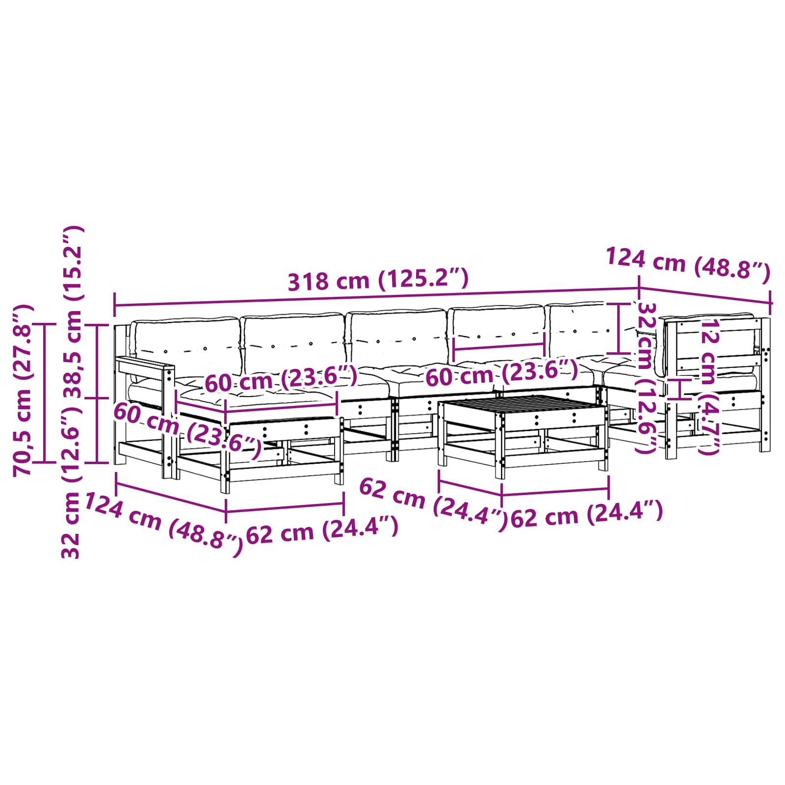 Tuin loungeset 8 pcs Wasbruin Massief grenenhout image 9