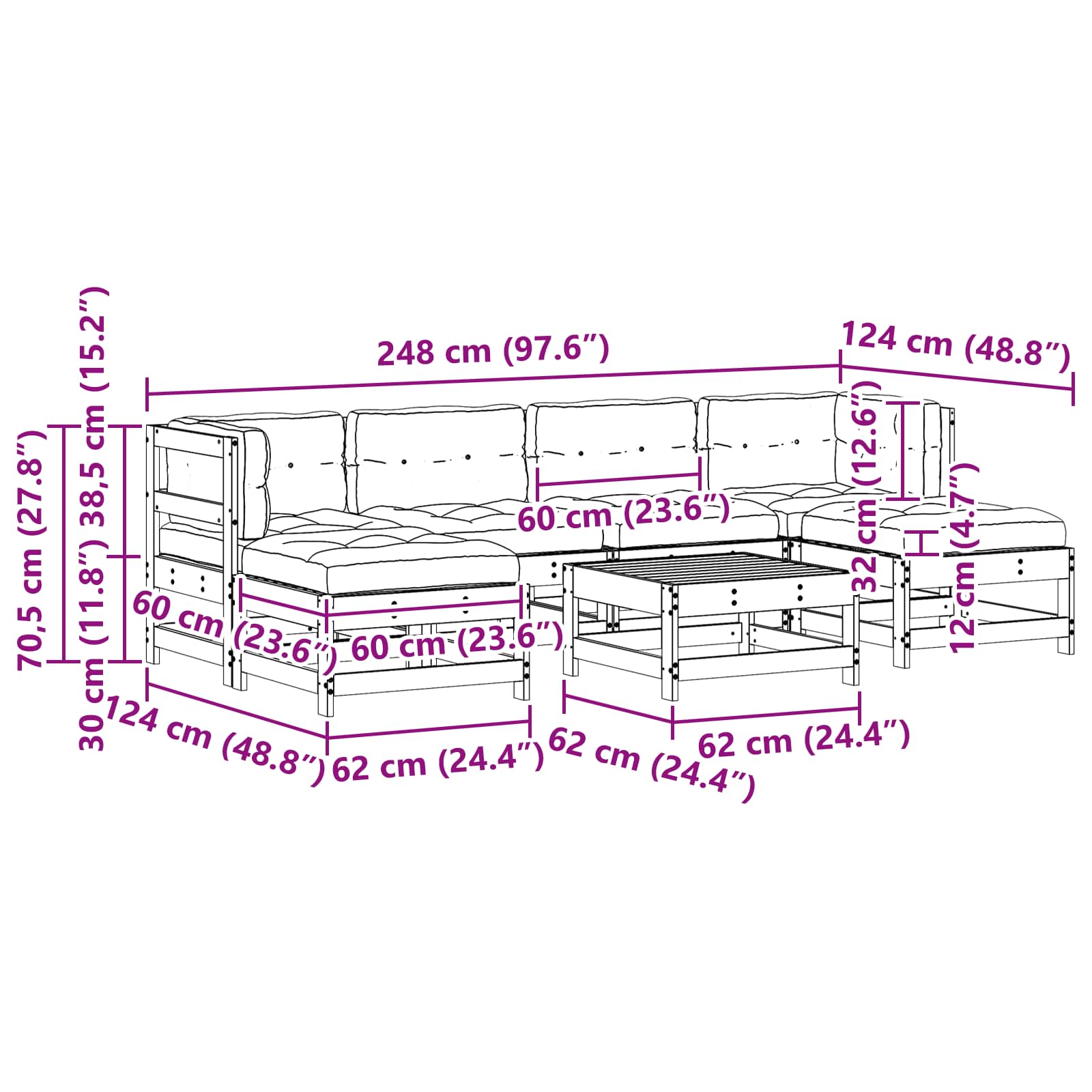 Tuin loungeset 7 pcs Waskleur Bruin Massief grenenhout image 9