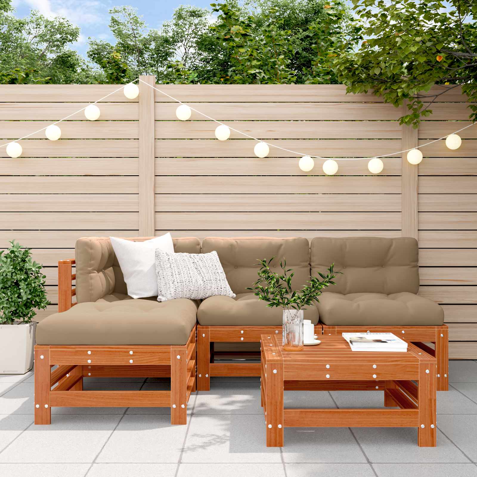 vidaXL Set de lounge pentru grădină 5 pcs Maro ceruit