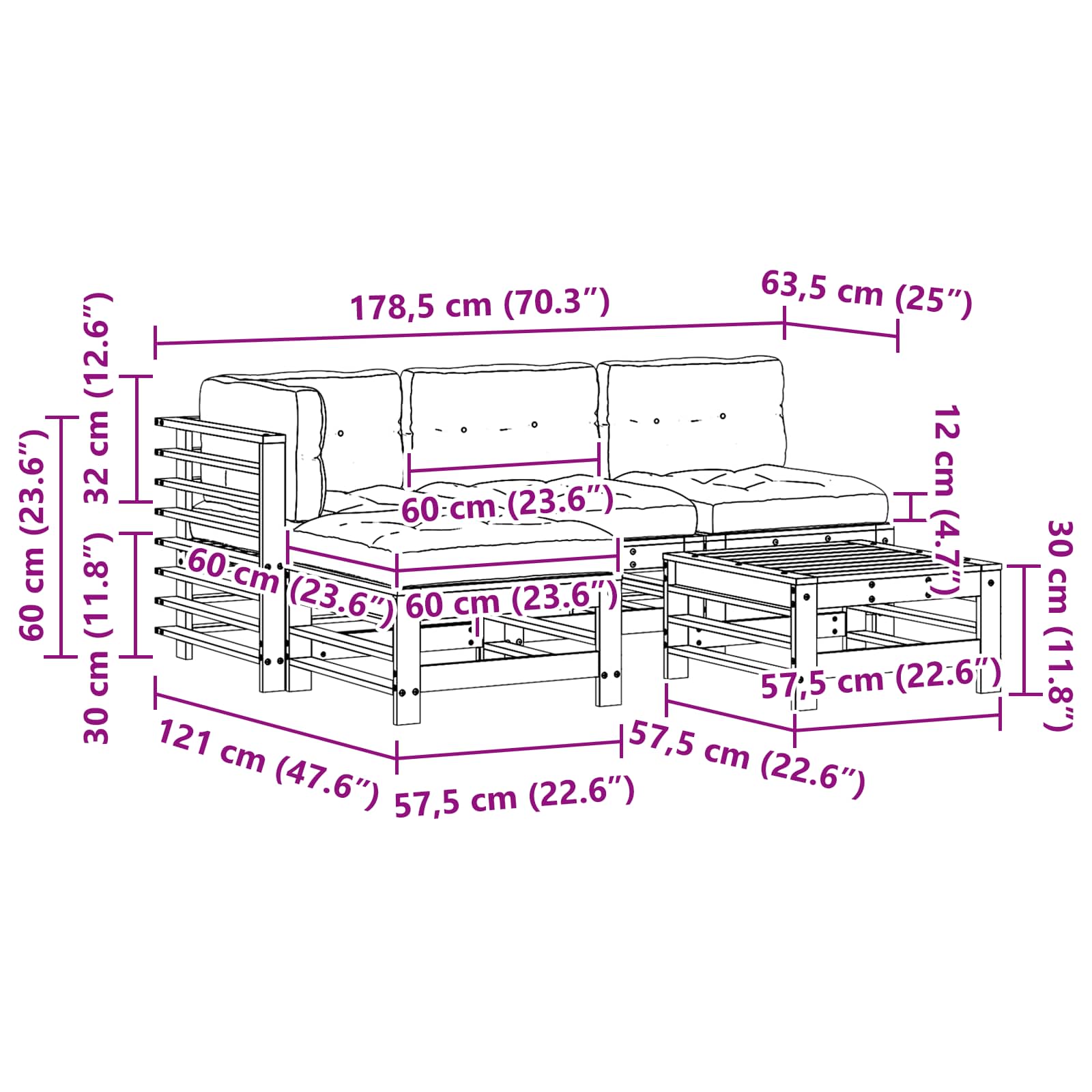 Tuin loungeset 5 pcs Waskleur Bruin Massief grenenhout image 9
