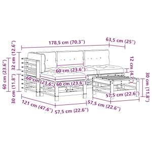 Zahradní lounge set 5 pcs Voskově Hnědá Masivní borovice - obrázek 9