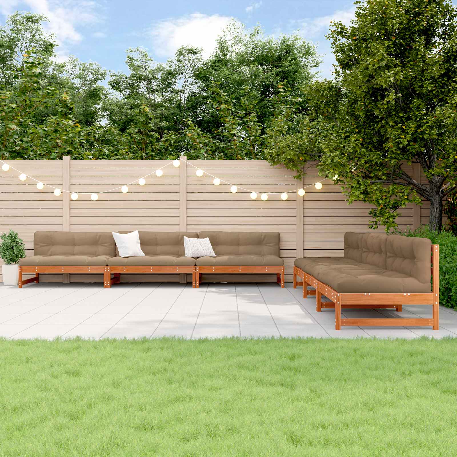 Tuin loungeset 6 pcs Wasbruin Massief grenenhout image 1