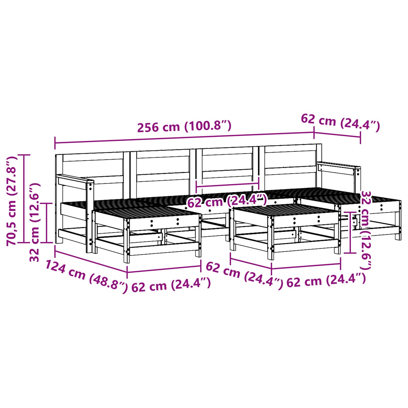 Pihan oleskeluryhmä 7 pcs Vahansävyinen Ruskea Massiivimänty - Image 7
