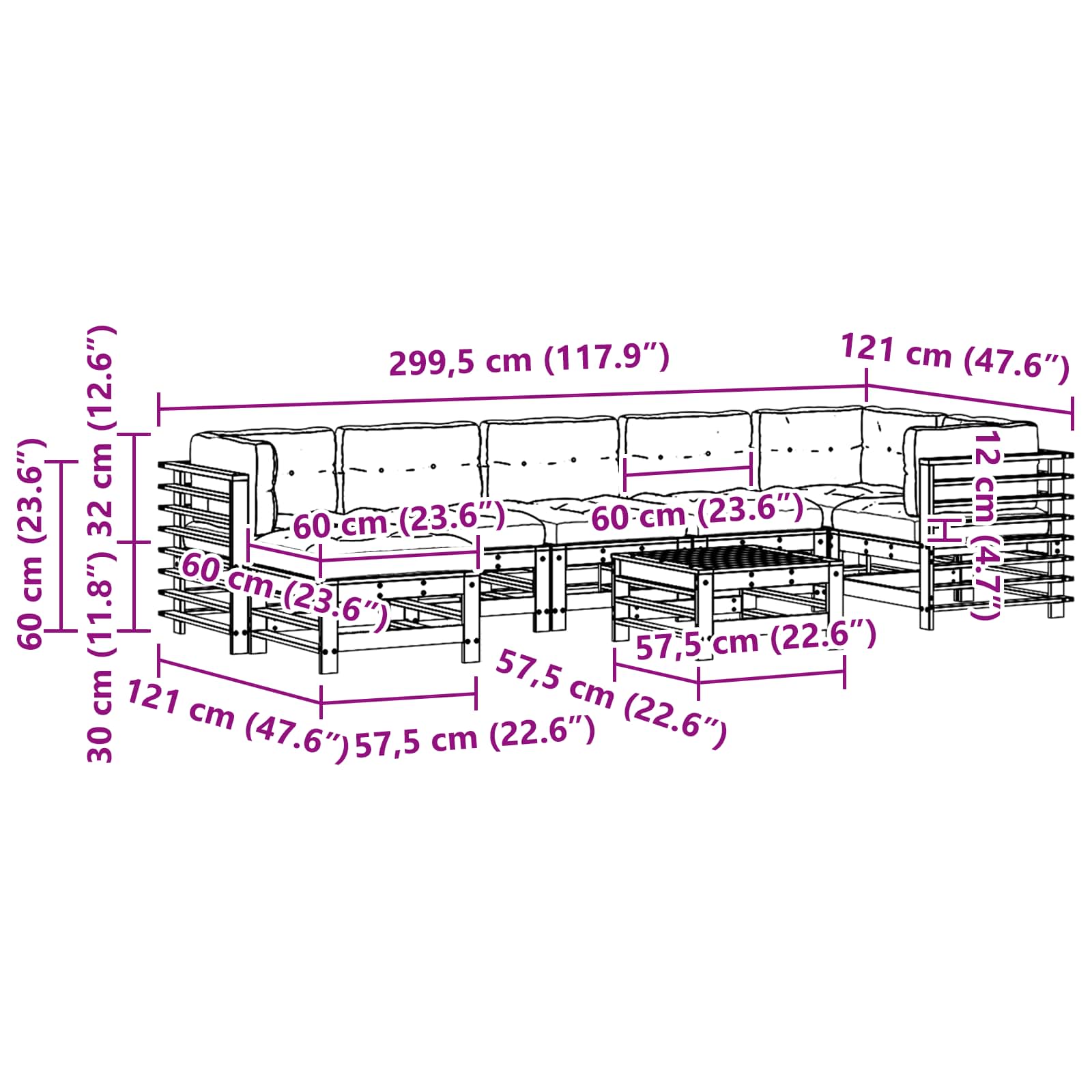 Tuin loungeset 8 pcs Wasbruin Massief grenenhout image 9