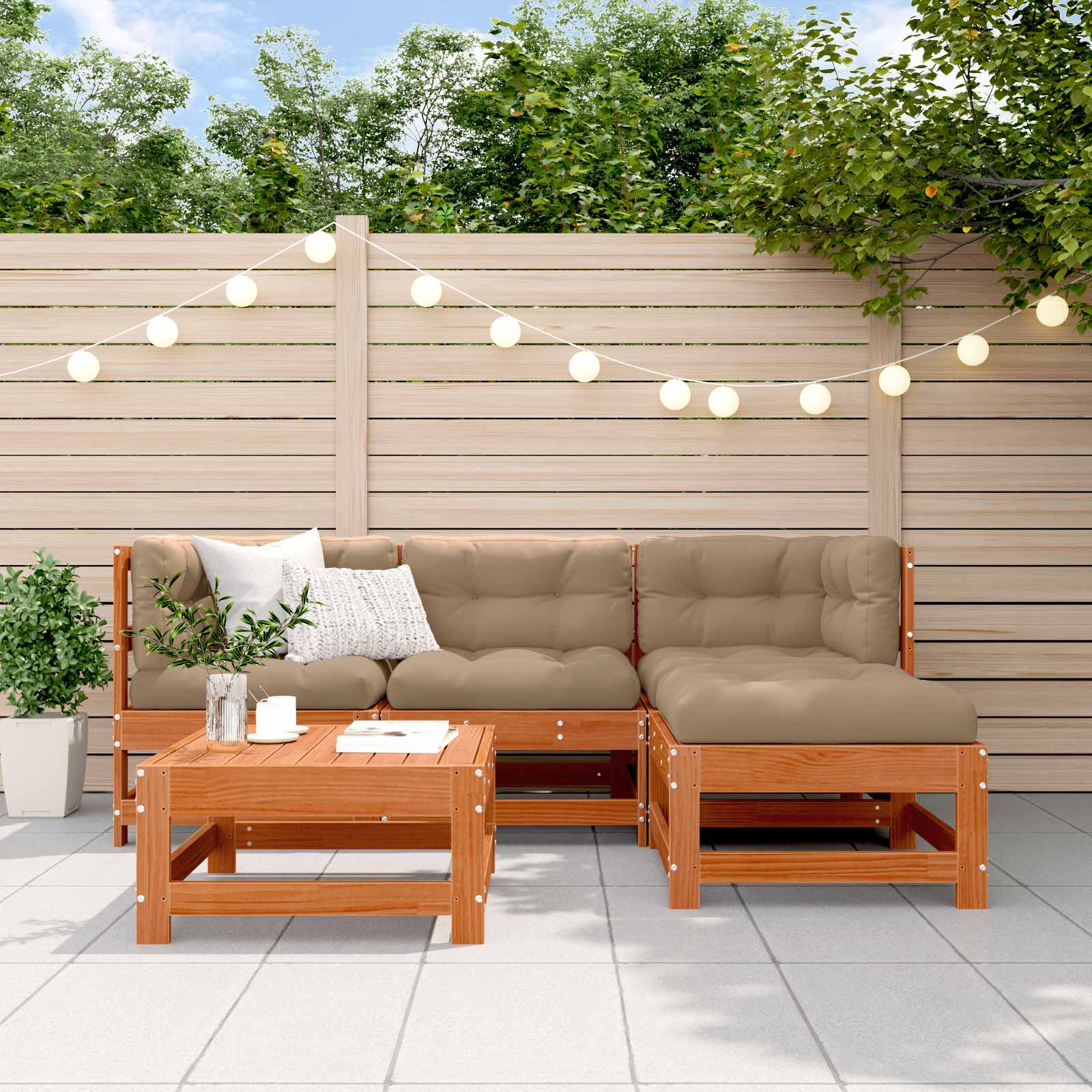 Tuin loungeset 5 pcs Wasbruin Massief grenenhout image 1