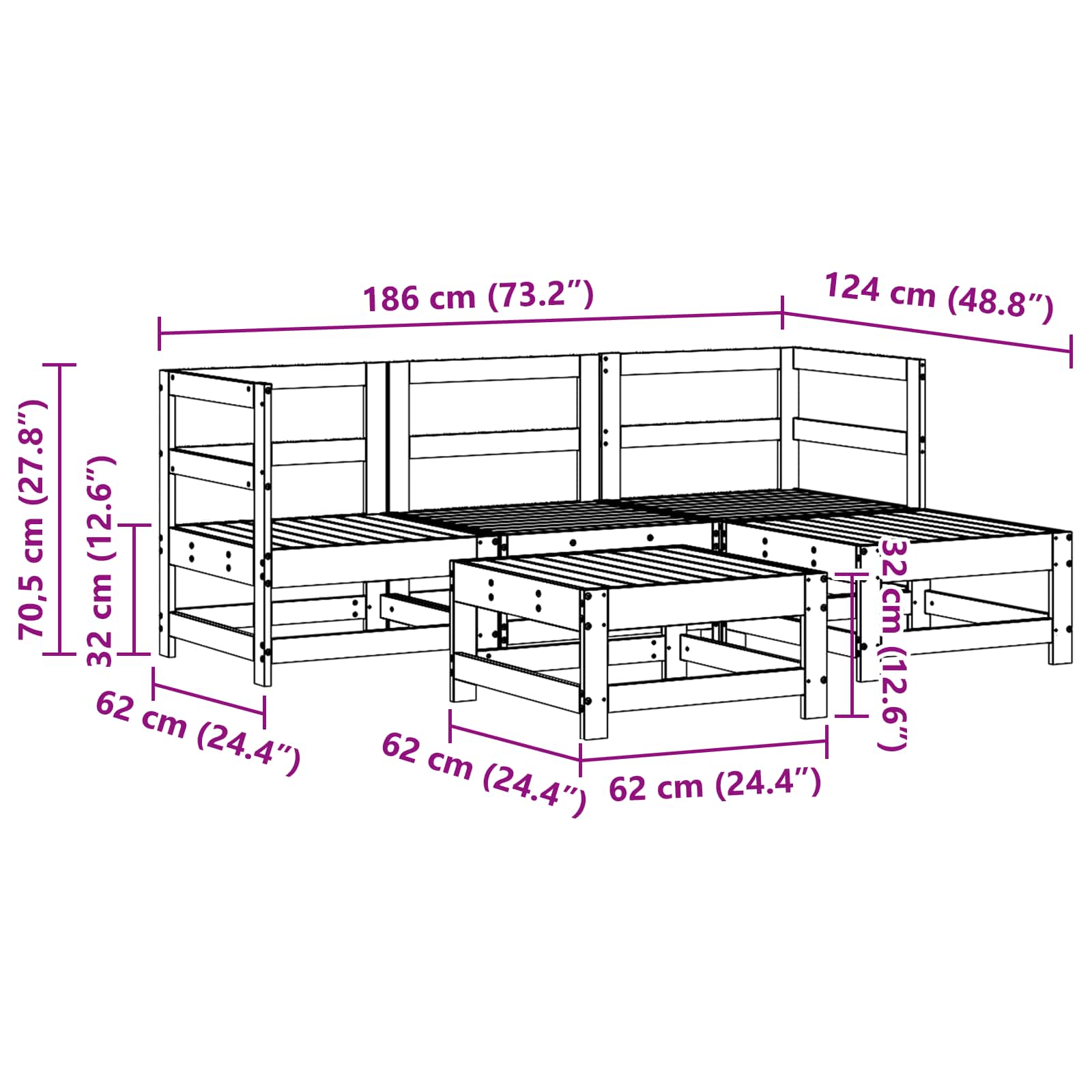 Tuin loungeset 5 pcs Wasbruin Massief grenenhout image 7