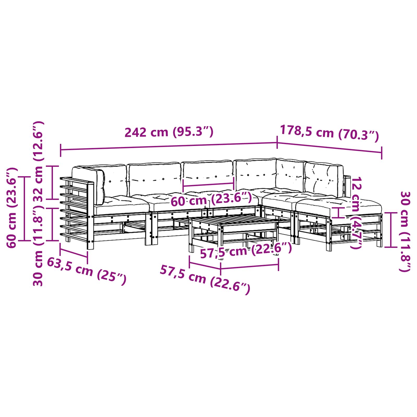Tuin loungeset 7 pcs Wasbruin Massief grenenhout image 9