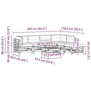 Zahradní lounge set 7 pcs Voskově hnědá - obrázek 9