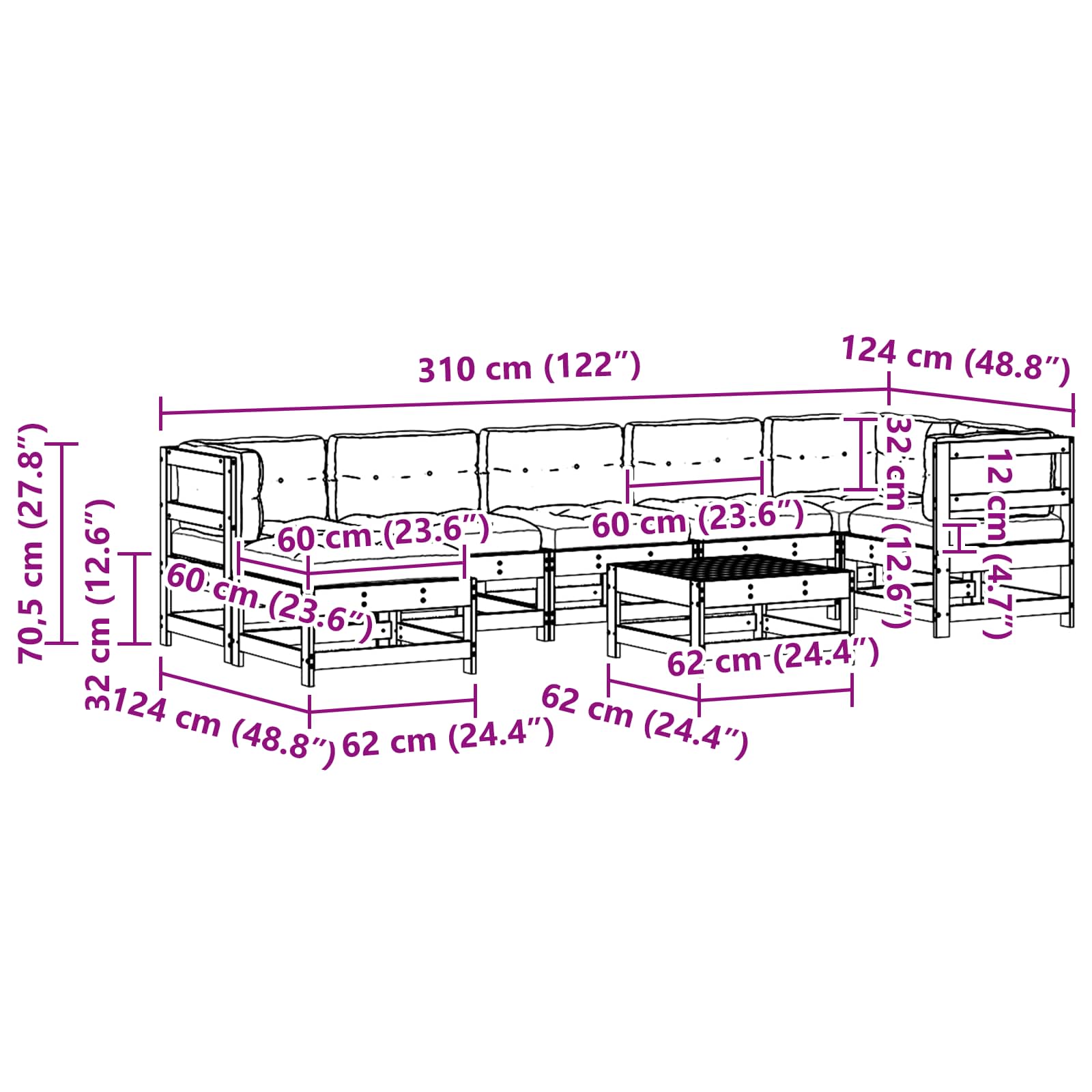 Tuin loungeset 8 pcs Wasbruin Massief grenenhout image 9