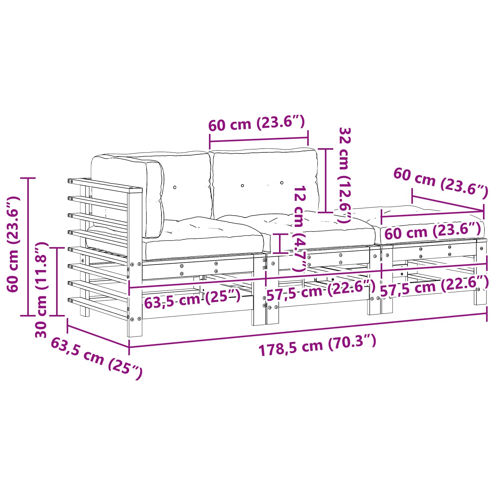 Tuin loungeset 3 pcs Wasbruin Massief grenenhout image 9