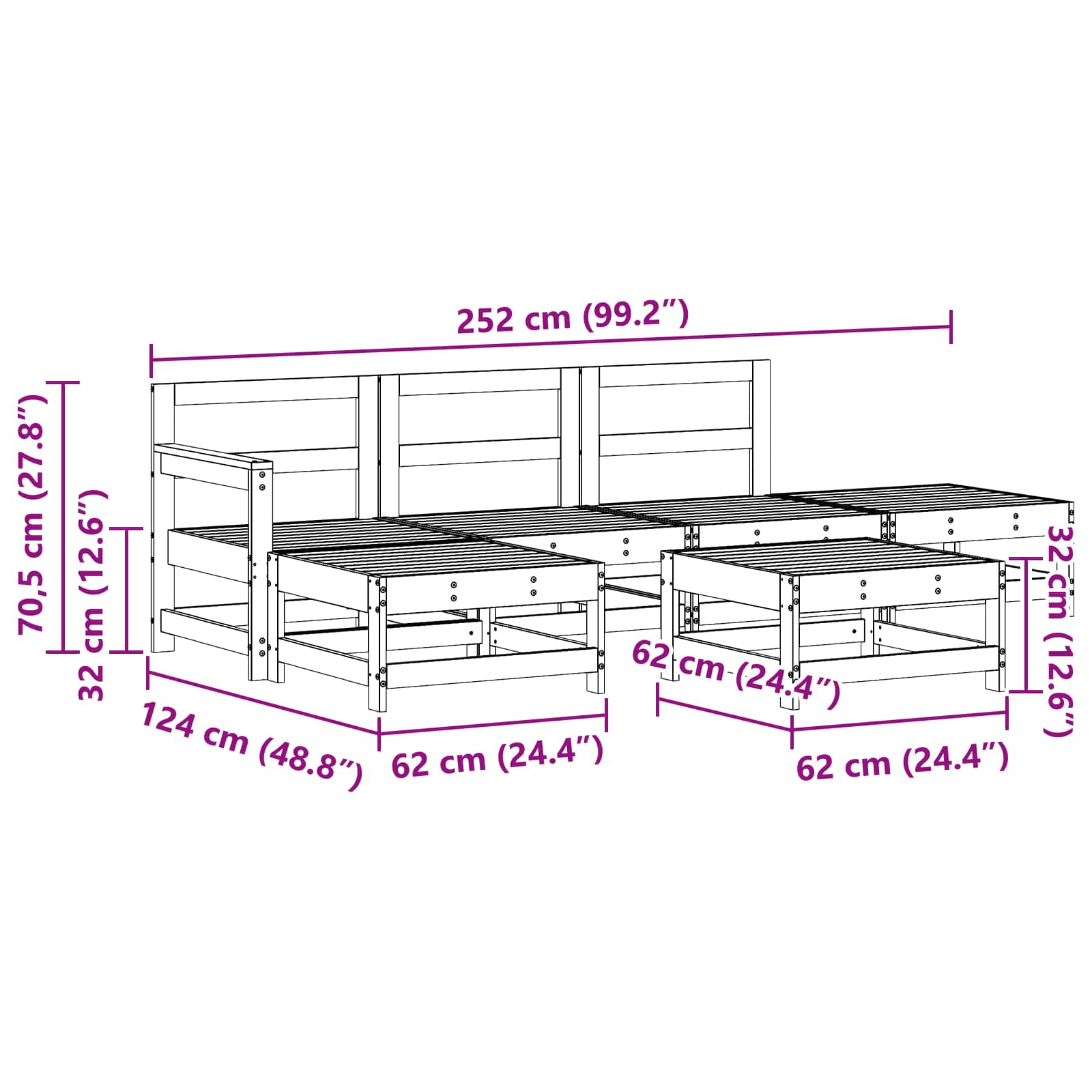 Tuin loungeset 6 pcs Waskleur Bruin Massief grenenhout image 7