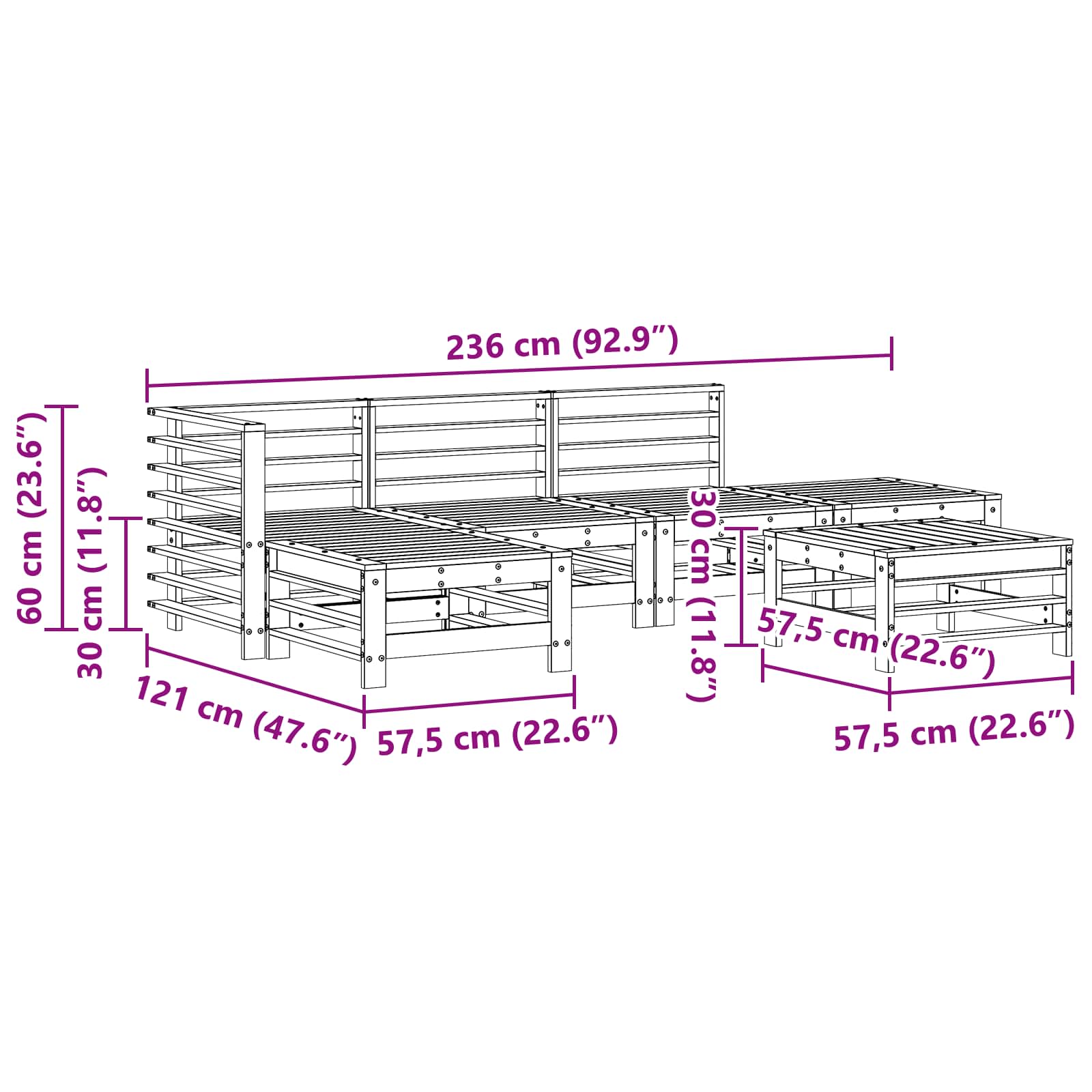 Tuin loungeset 5 pcs Waskleur Bruin Massief grenenhout image 7
