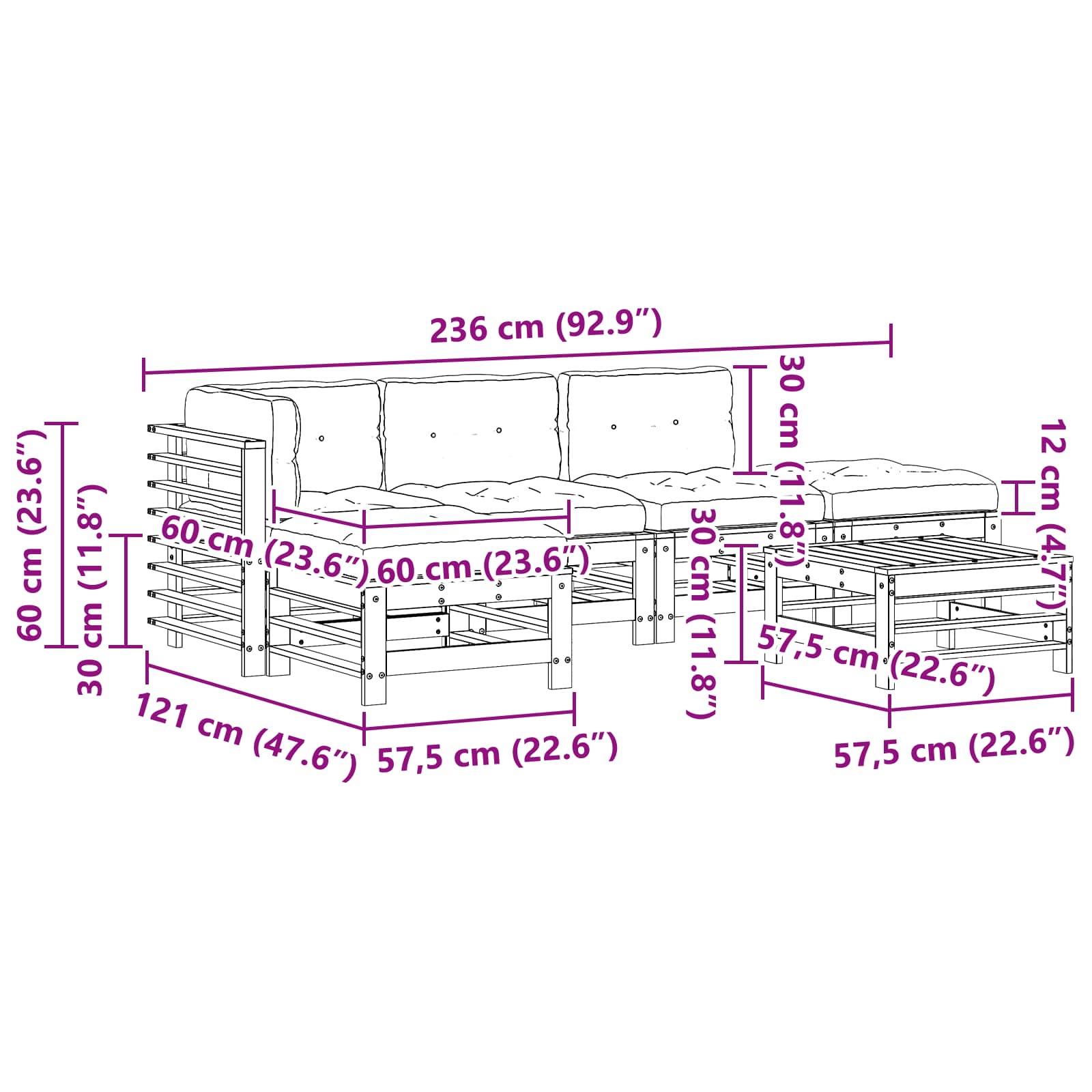 Tuin loungeset 6 pcs Wasbruin Massief grenenhout image 9
