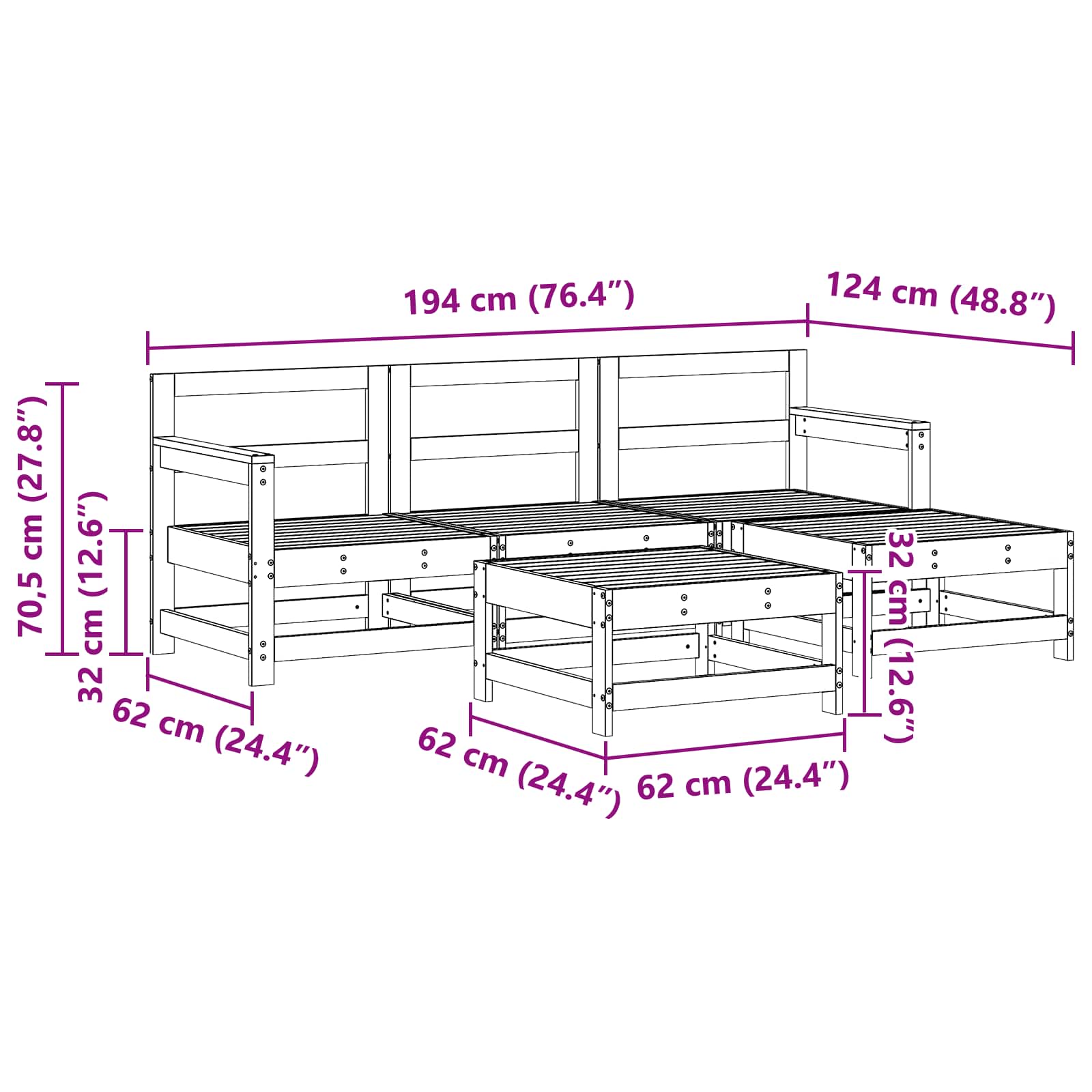 Pihan oleskeluryhmä 5 pcs Vahansävyinen Ruskea Massiivimänty - Image 7