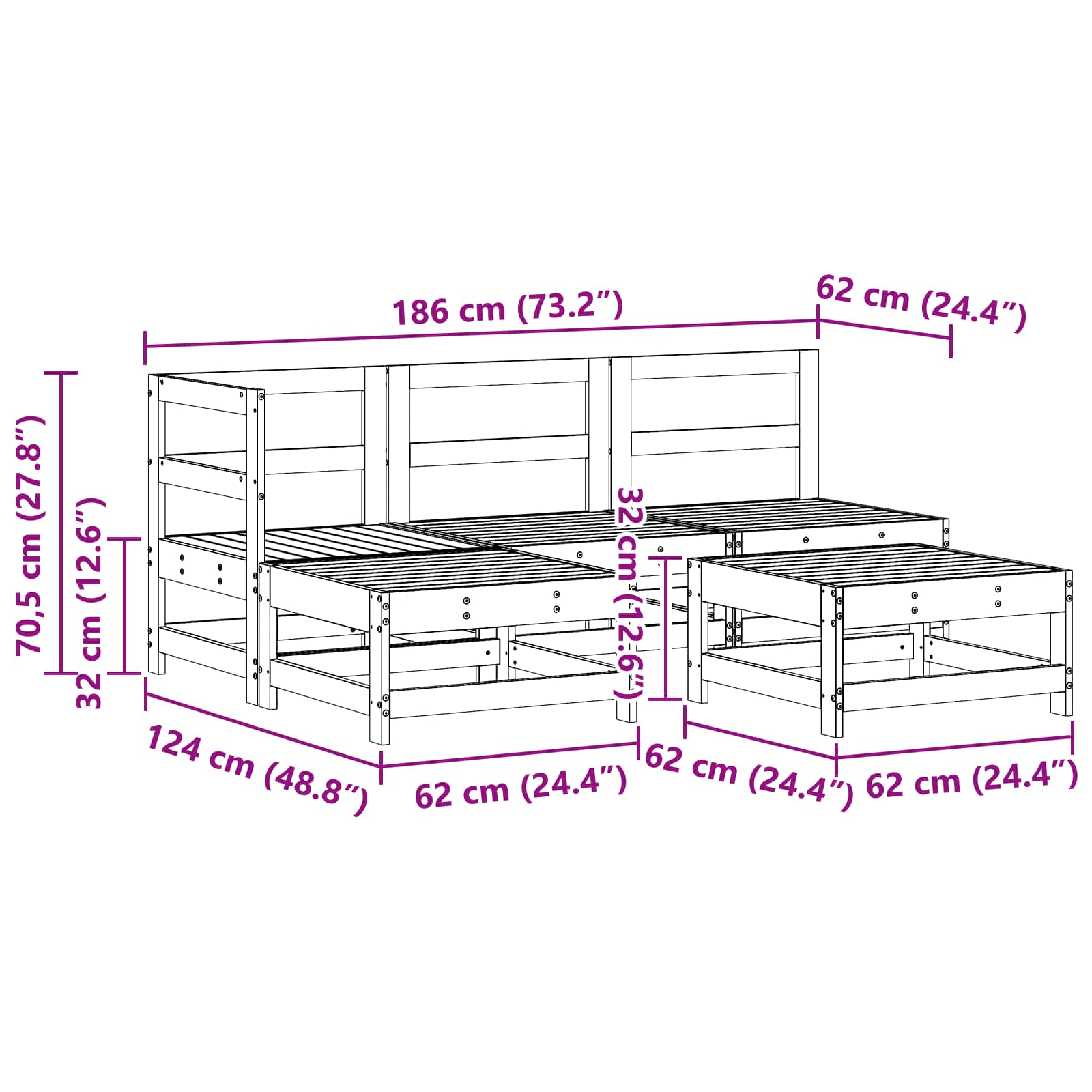 Pihan oleskeluryhmä 5 pcs Vahansävyinen Ruskea Massiivimänty - Image 7