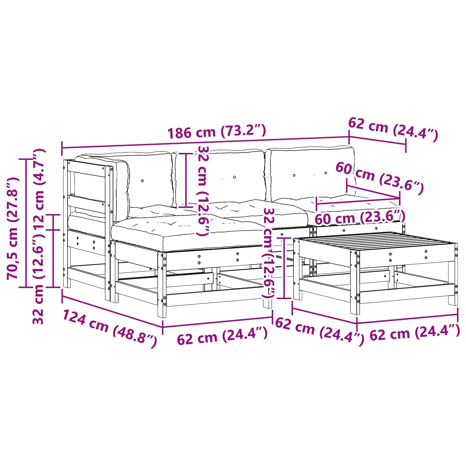 Tuin loungeset 5 pcs Wasbruin Massief grenenhout image 9