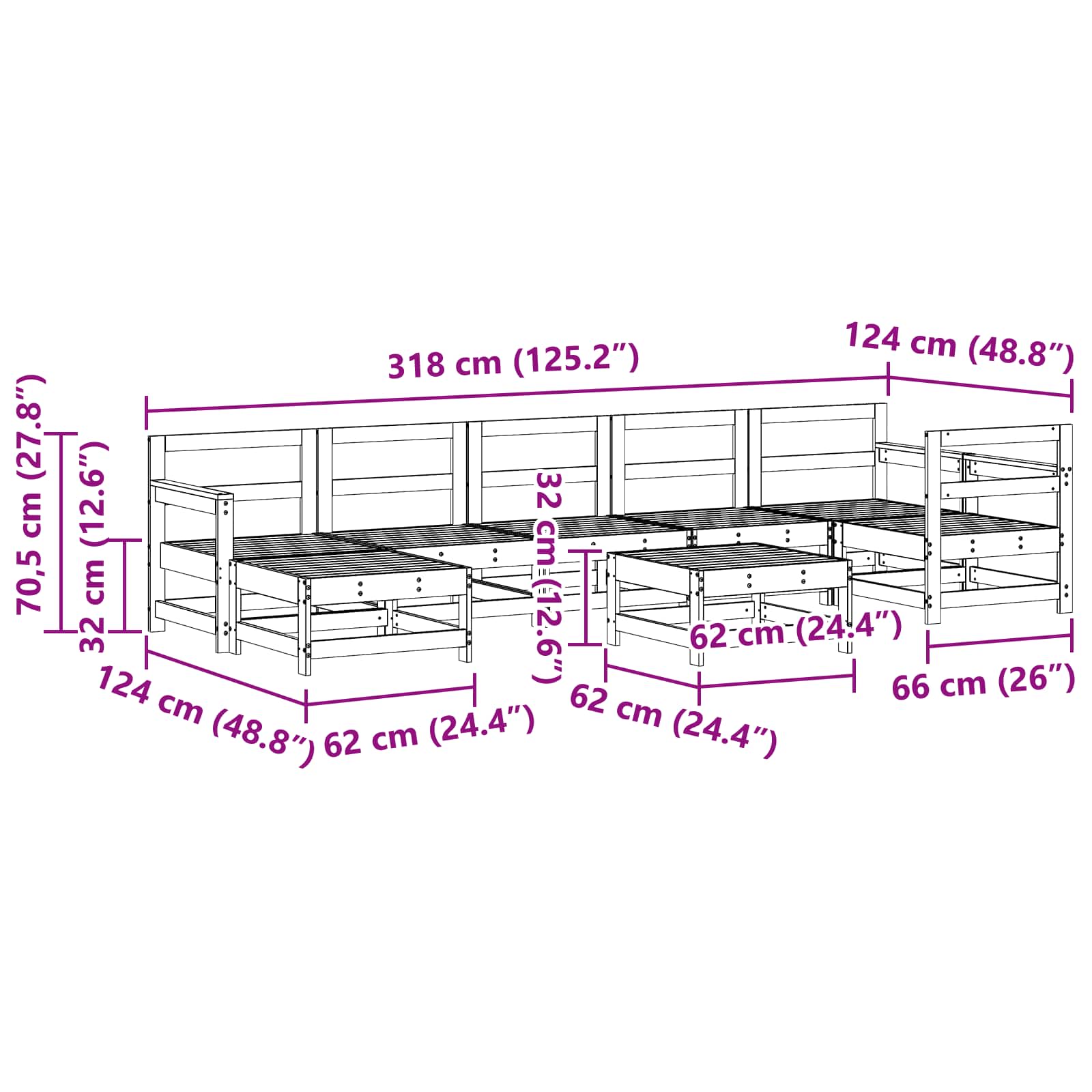 Tuin loungeset 8 pcs Wasbruin Massief grenenhout image 7
