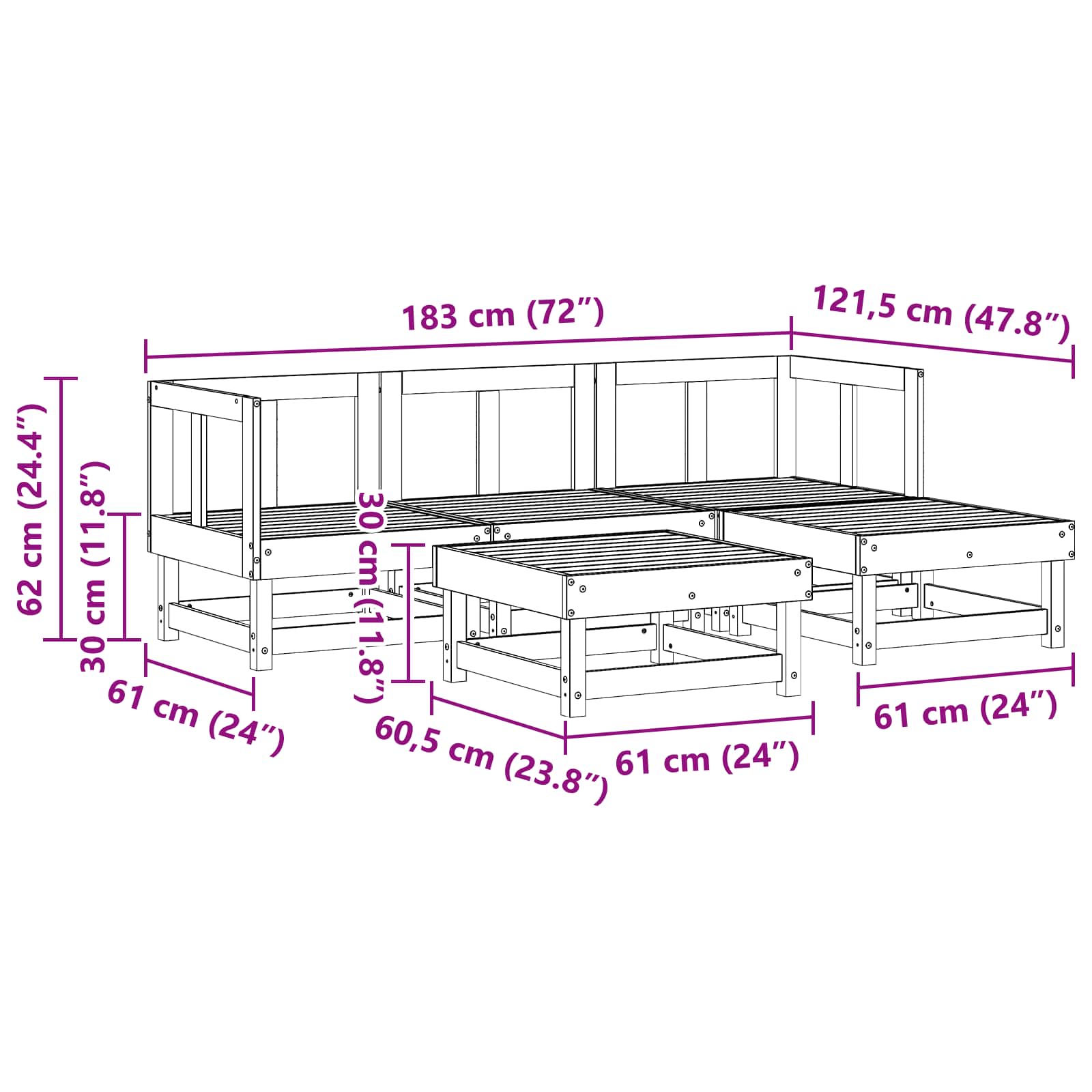 Tuin loungeset 5 pcs Waskleur Bruin Massief grenenhout image 7