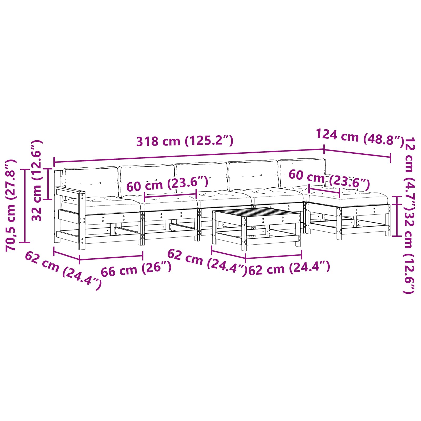 Tuin loungeset 7 pcs Wasbruin Massief grenenhout image 9