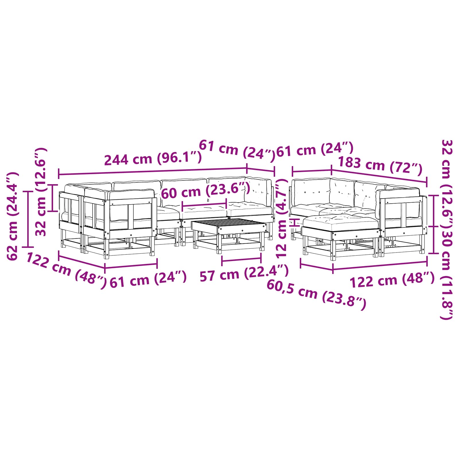 Tuin loungeset 33 pcs Wax Bruin en Taupe Massief grenenhout image 9