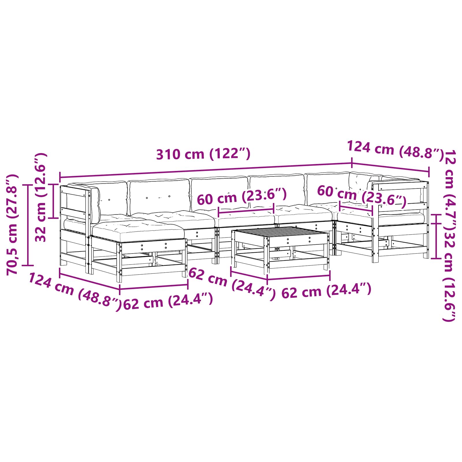 Tuin loungeset 8 pcs Wax Bruin en Taupe Massief grenenhout image 9