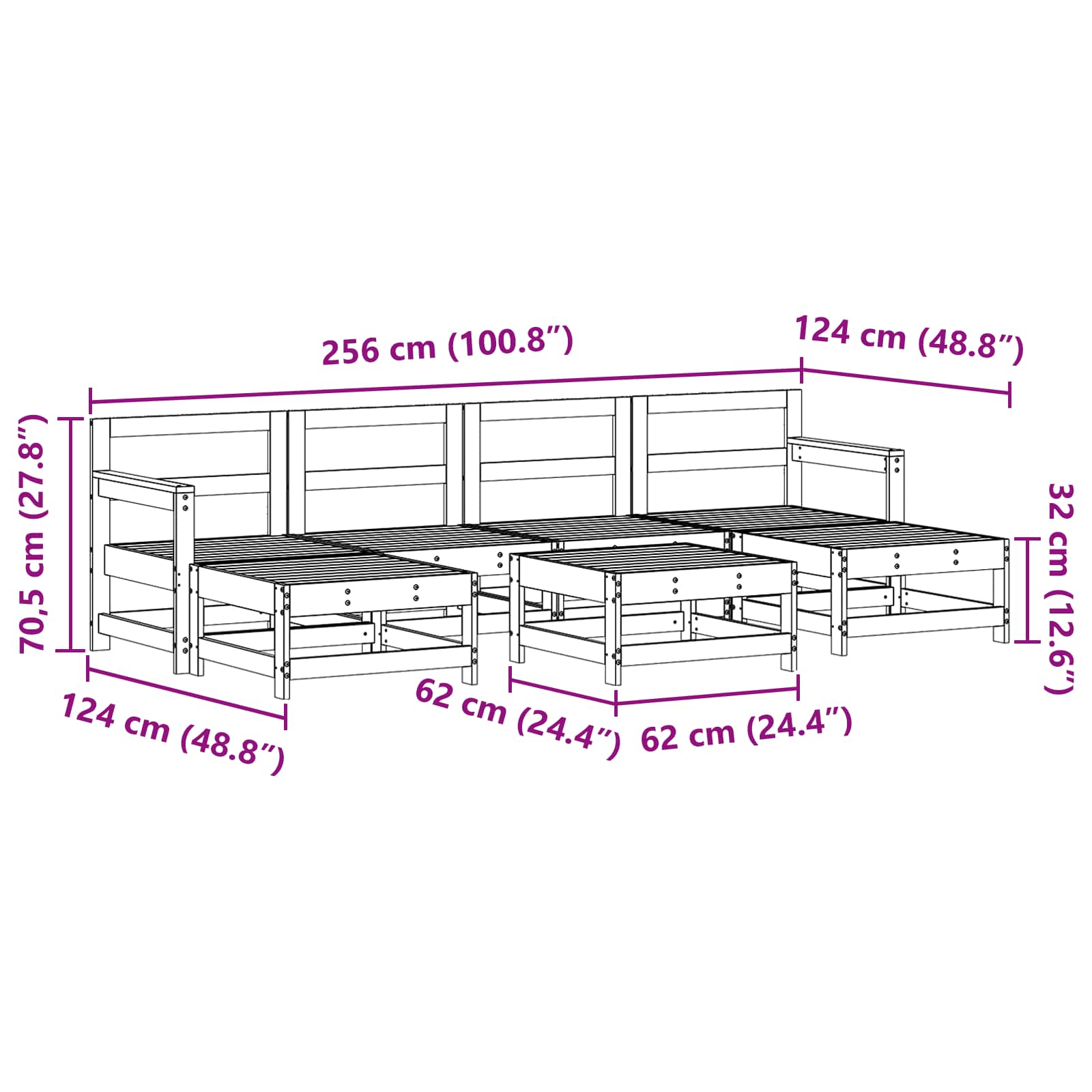 Pihan oleskeluryhmä 7 pcs Vahansävyinen Ruskea Massiivimänty - Image 7