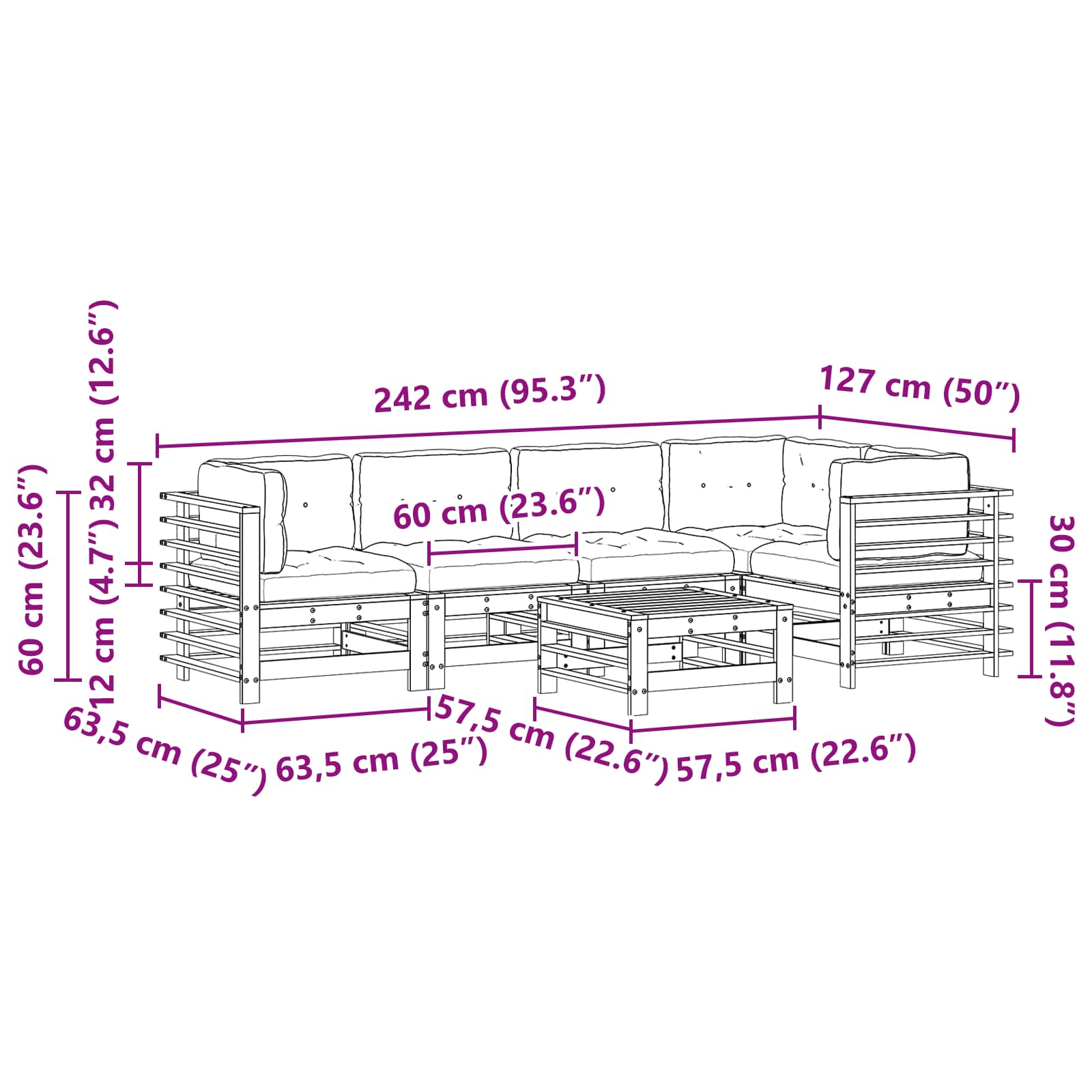 Tuin loungeset 6 pcs Wasbruin Massief grenenhout image 9