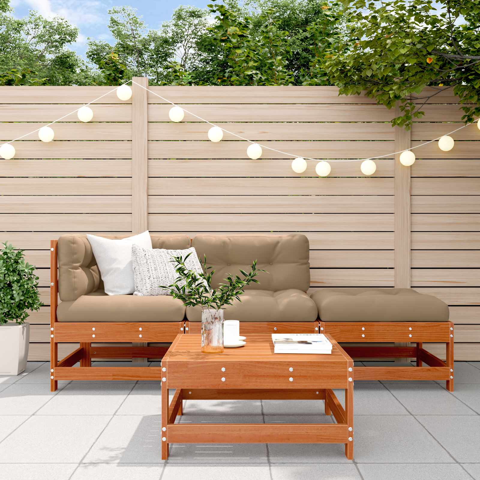 Tuin loungeset 4 pcs Wasbruin Massief grenenhout image 1