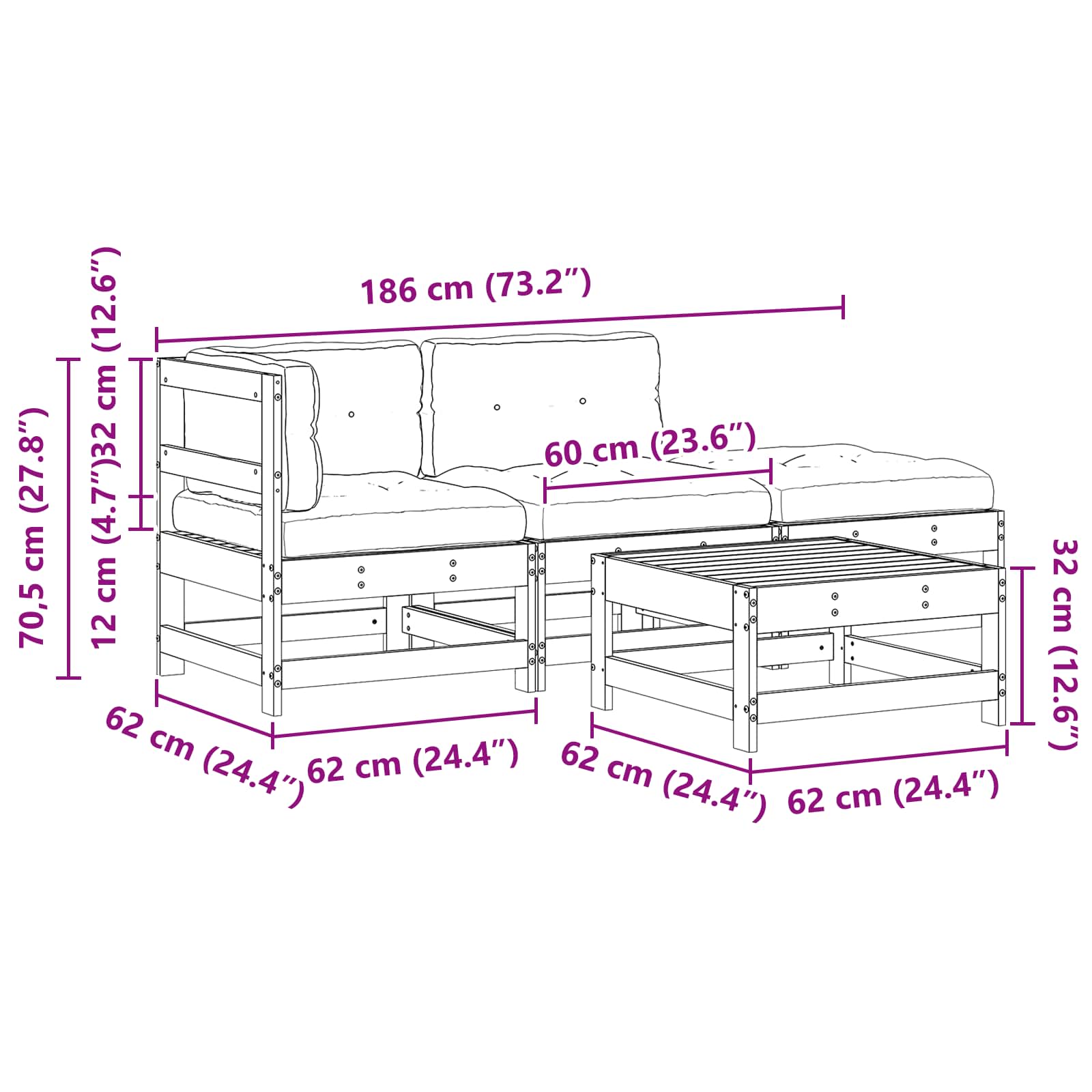 Tuin loungeset 4 pcs Wasbruin Massief grenenhout image 9