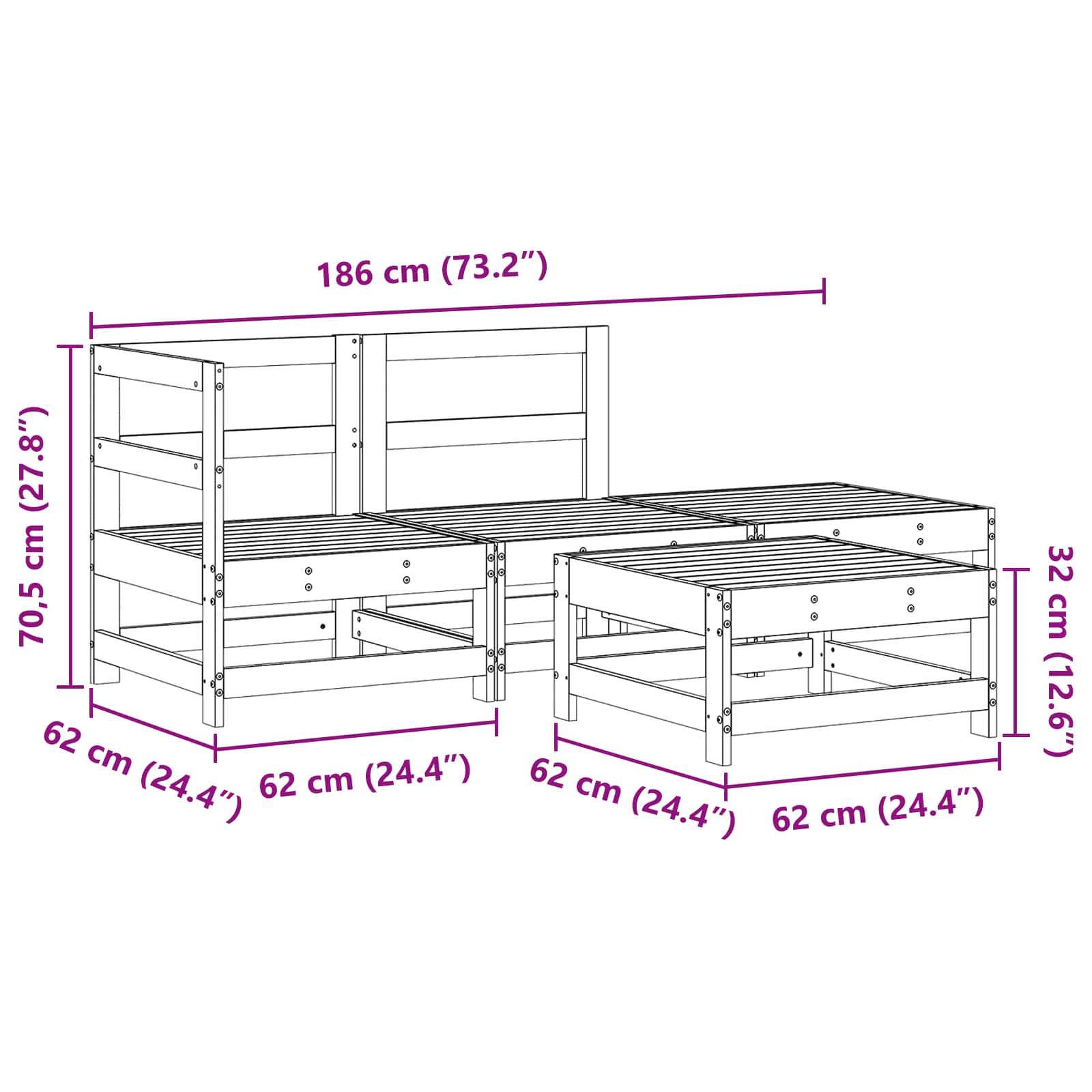 Tuin loungeset 4 pcs Wasbruin Massief grenenhout image 7