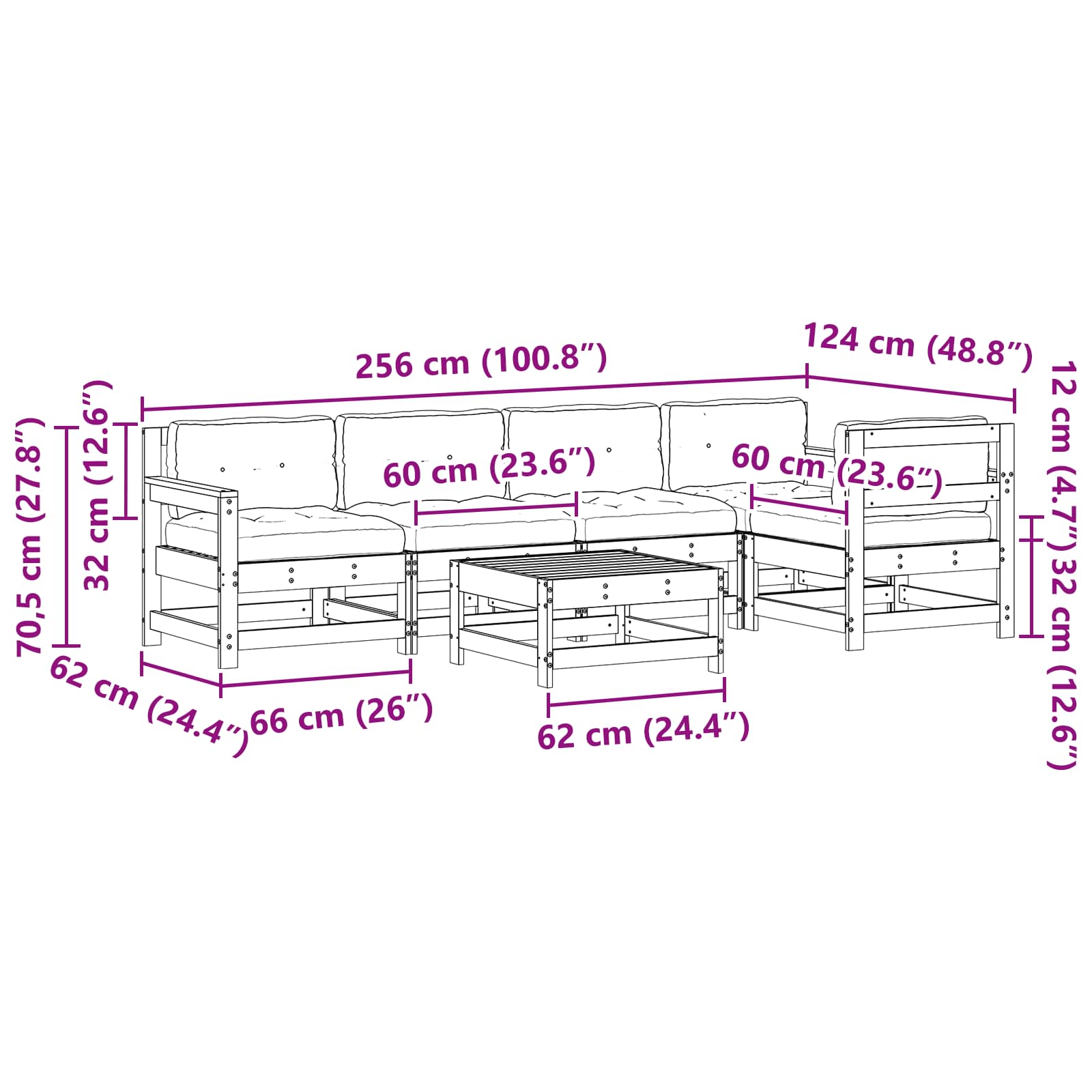 Tuin loungeset 6 pcs Wasbruin Massief grenenhout image 9