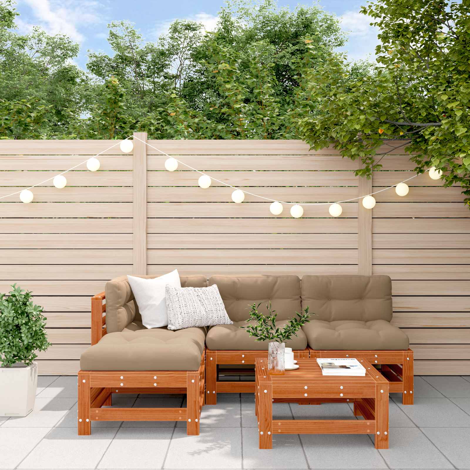 Tuin loungeset 5 pcs Wasbruin Massief grenenhout image 1