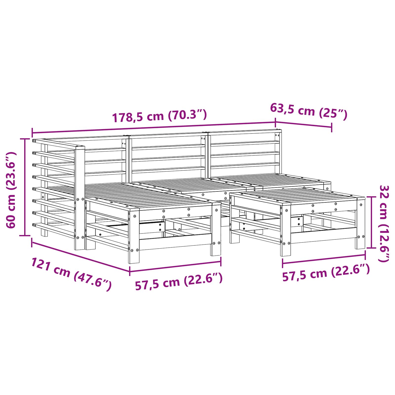 Tuin loungeset 5 pcs Wasbruin Massief grenenhout image 7