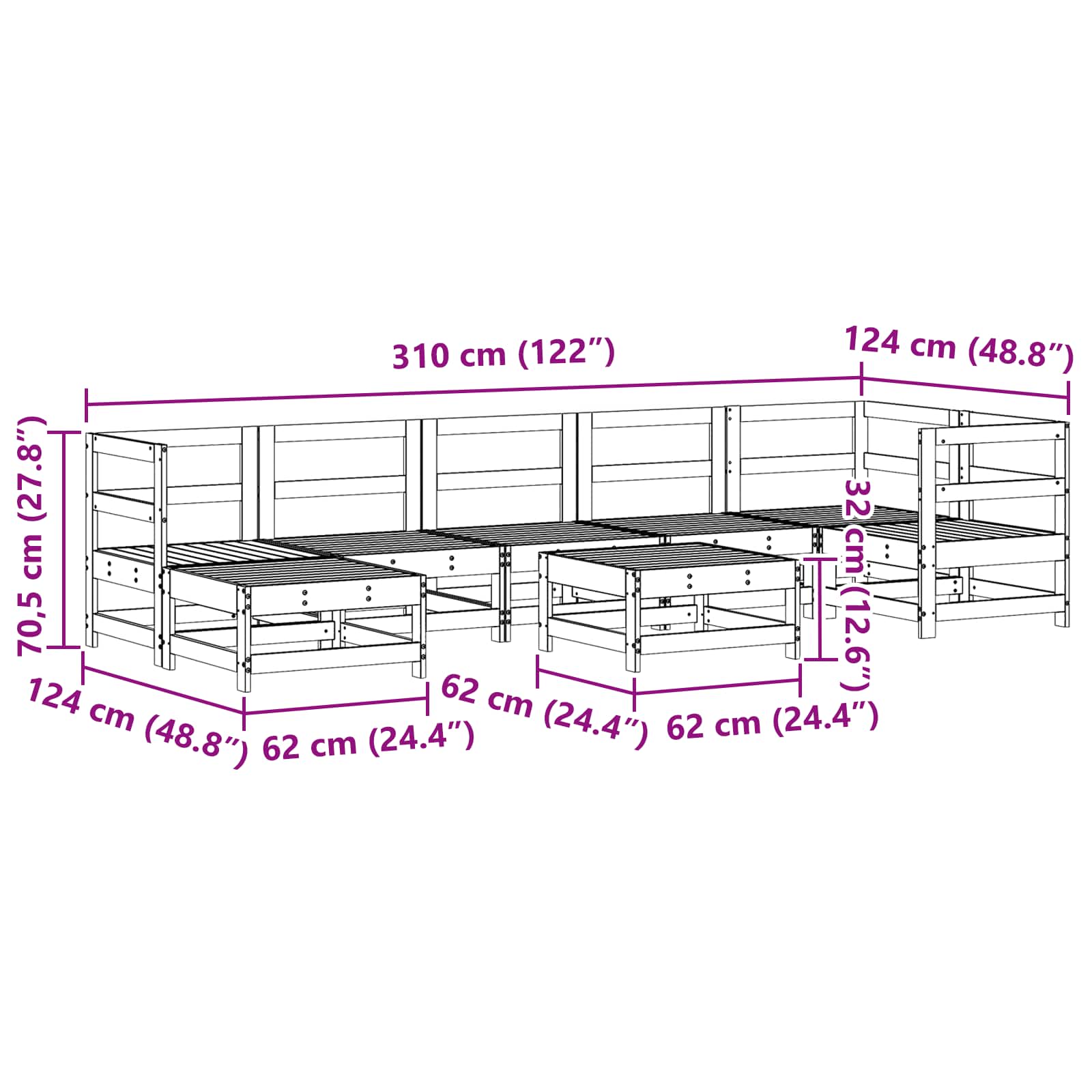Tuin loungeset 8 pcs Waskleur Bruin Massief grenenhout image 7