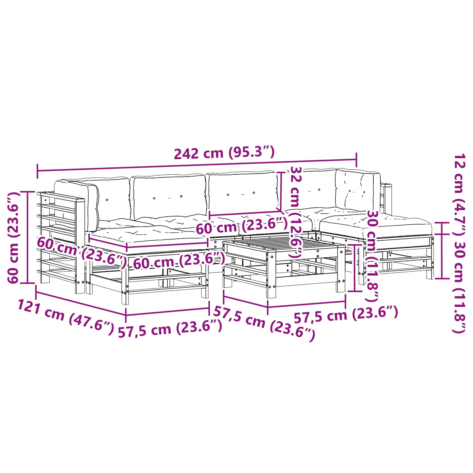 Tuin loungeset 7 pcs Waskleur Bruin Massief grenenhout image 9