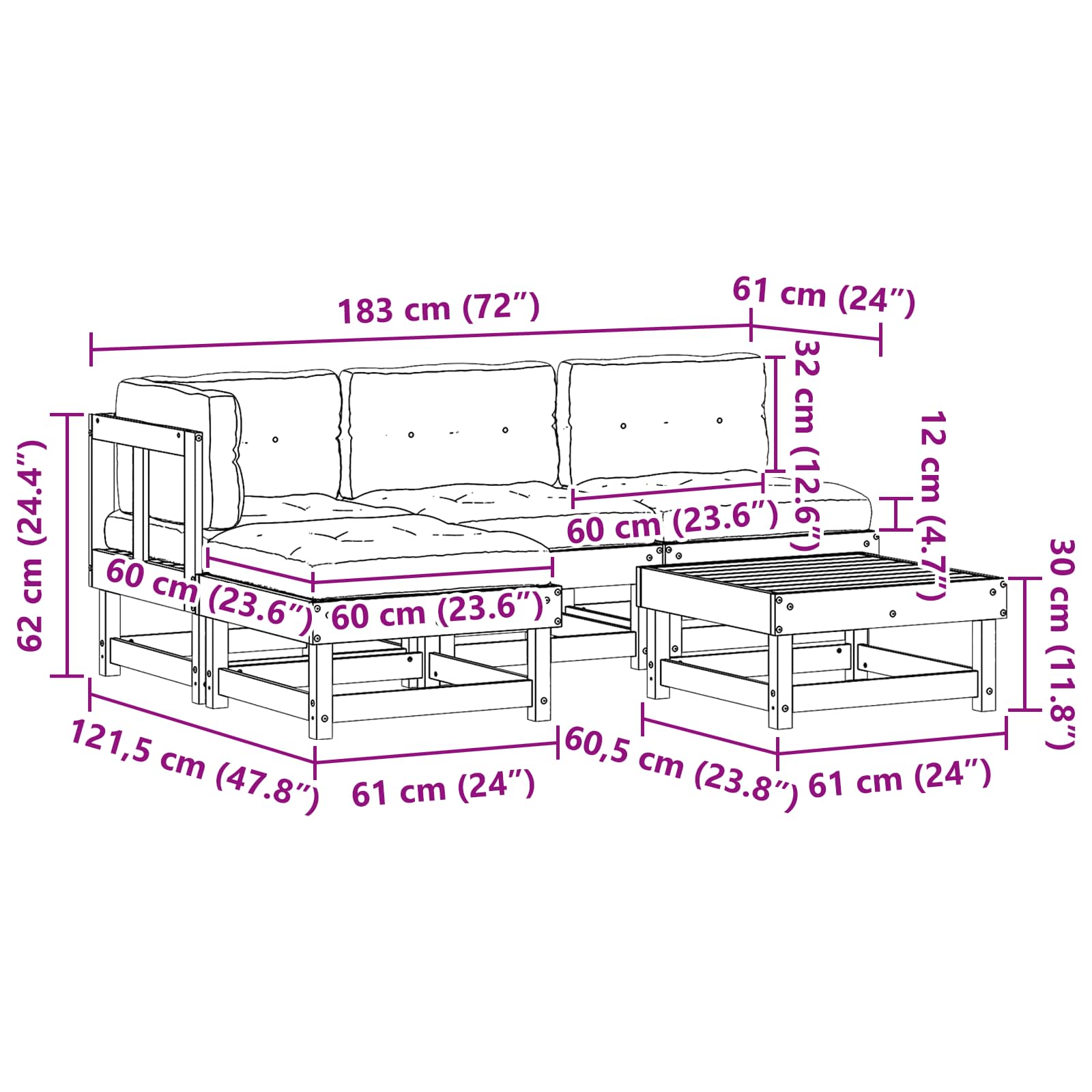 Tuin loungeset 13 pcs Wax Bruin en Taupe Massief grenenhout image 9