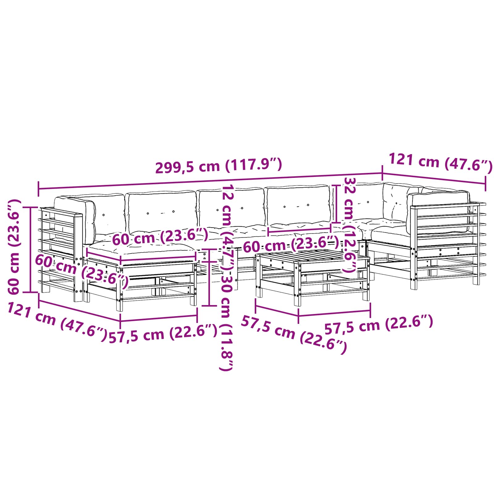 Tuin loungeset 8 pcs Wasbruin Massief grenenhout image 9