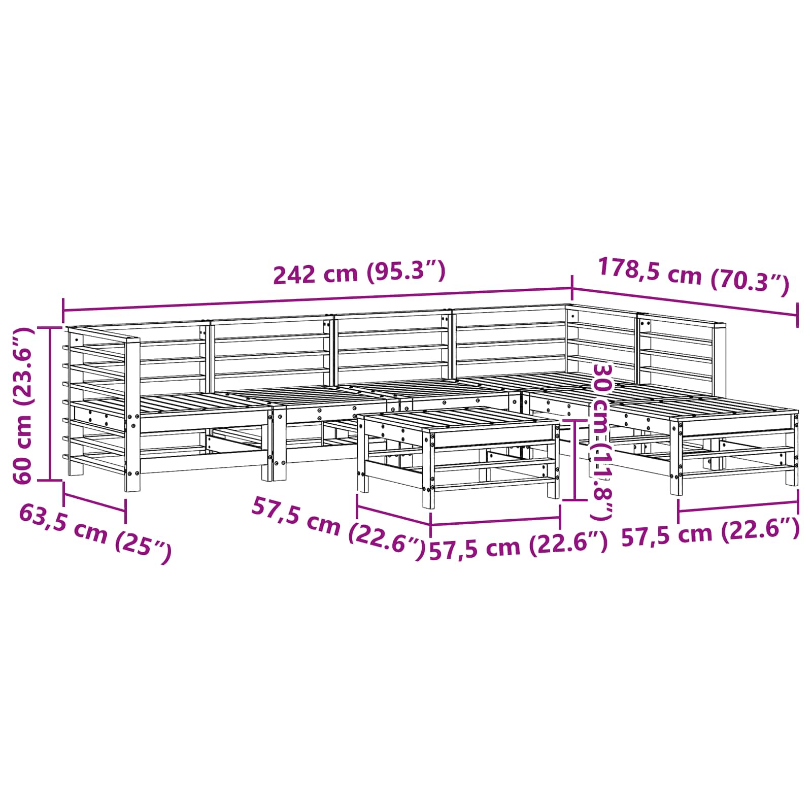 Tuin loungeset 7 pcs Waskleur Bruin Massief grenenhout image 9