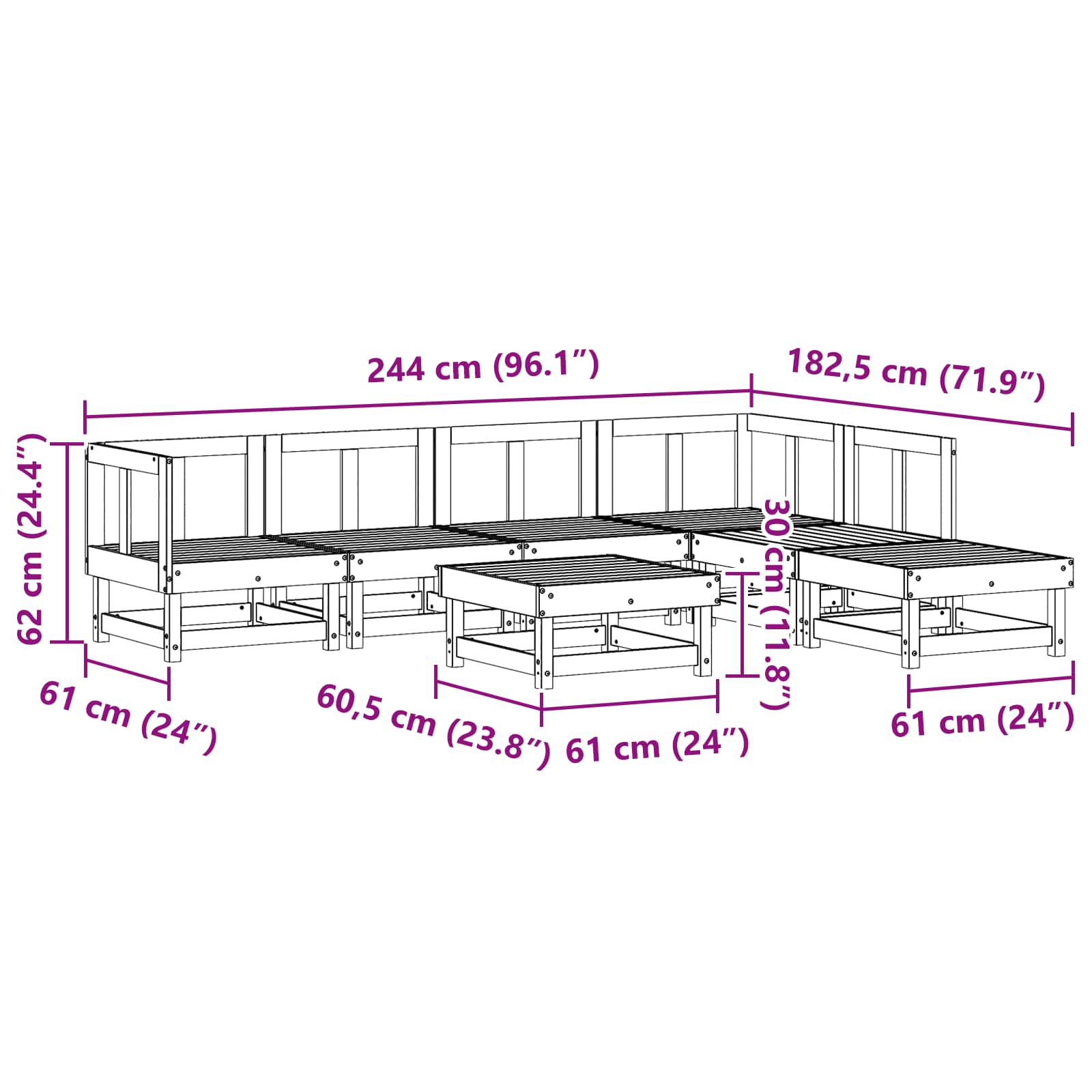 Tuin loungeset 7 pcs Waskleur Bruin Massief grenenhout image 8