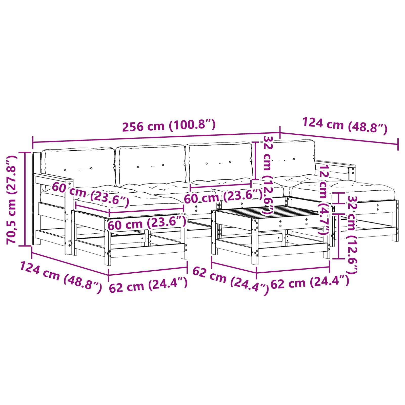 Tuin loungeset 7 pcs Wax Bruin en Taupe Massief grenenhout image 9