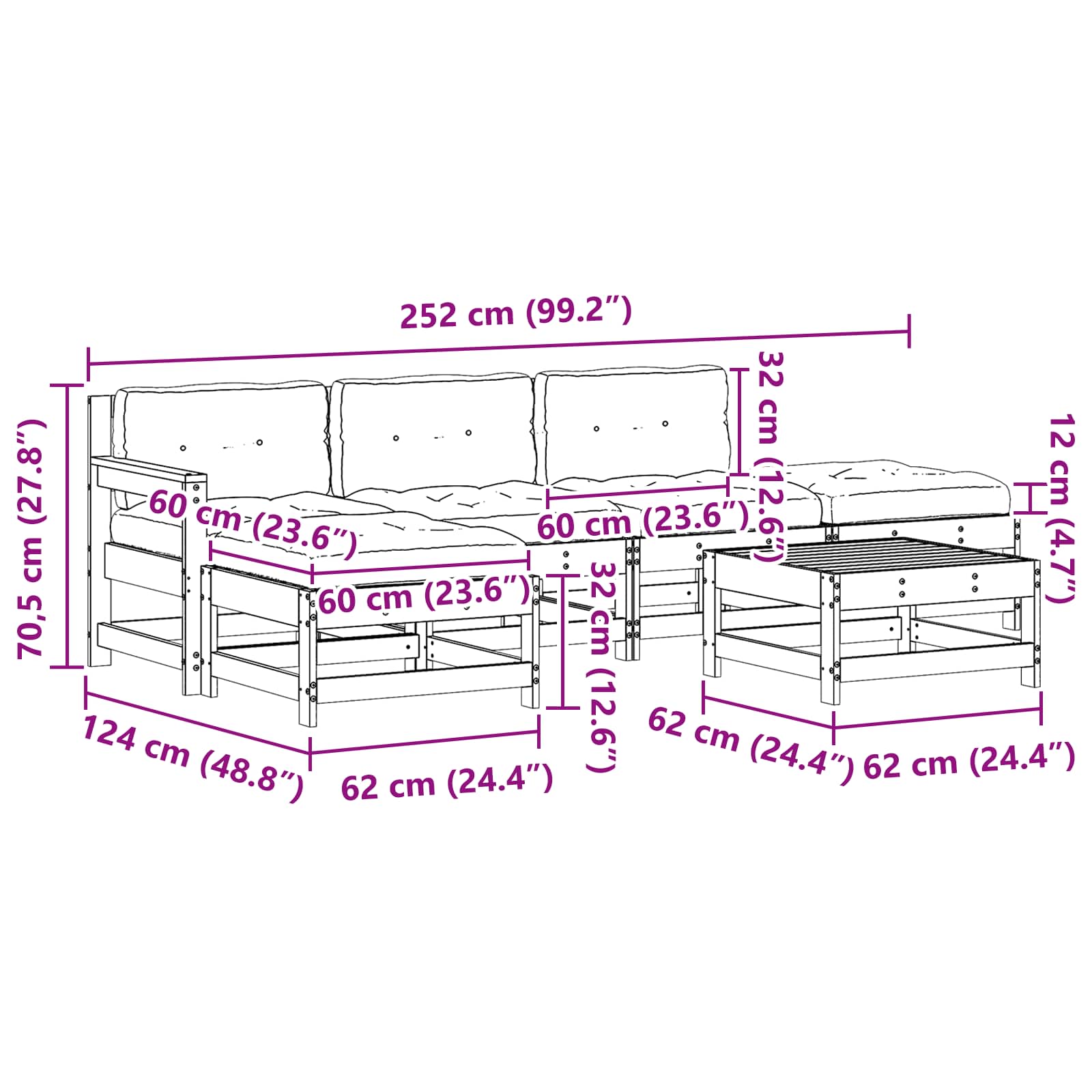 Tuin loungeset 6 pcs Waskleur Bruin Massief grenenhout image 9