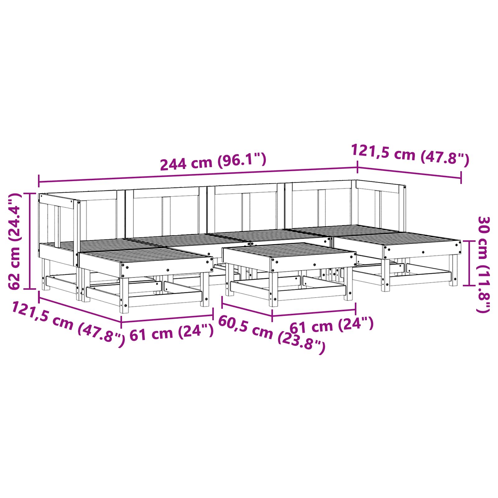 Tuin loungeset 7 pcs Wasbruin Massief grenenhout image 7