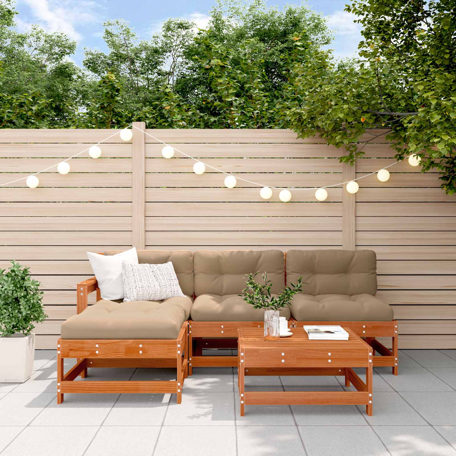 vidaXL Set de lounge pentru grădină 5 pcs Lemn de pin vopsit maro